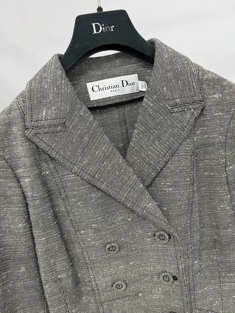Dior Dior Gray double-breasted gun collared suit jacket Size S / US 4 / IT 40 - 2 Thumbnail