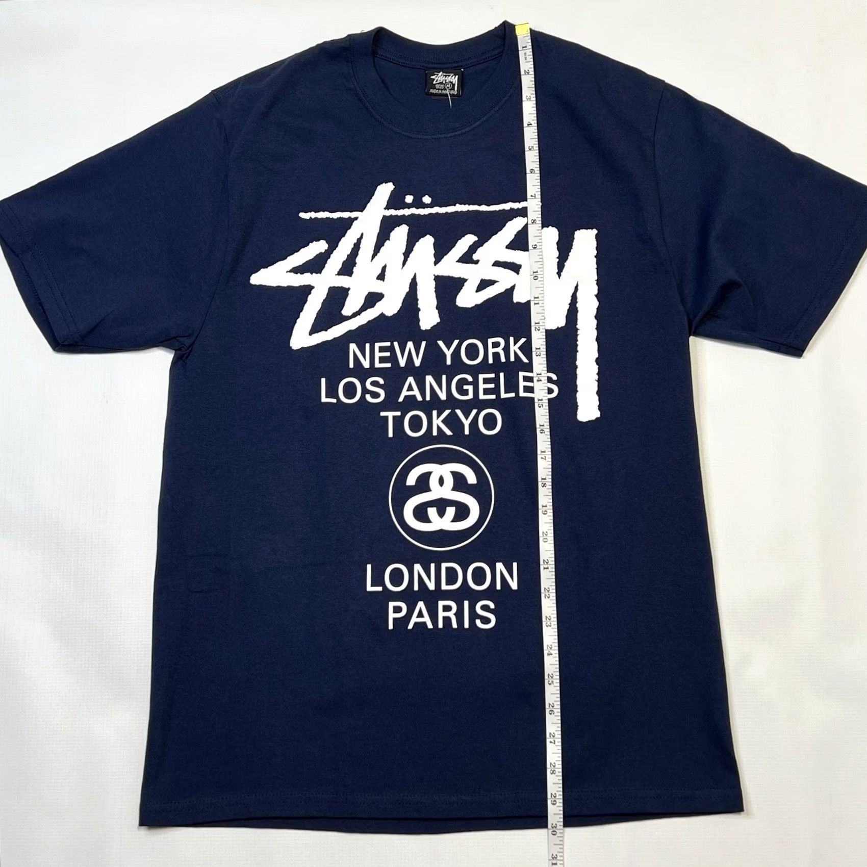 Vintage Stussy World Tour Logo Tee Shirt Blue Mens M Short Sleeve Graphic Print T-Shirt 2020s Regular Fit Size US M / EU 48-50 / 2 - 2 Thumbnail