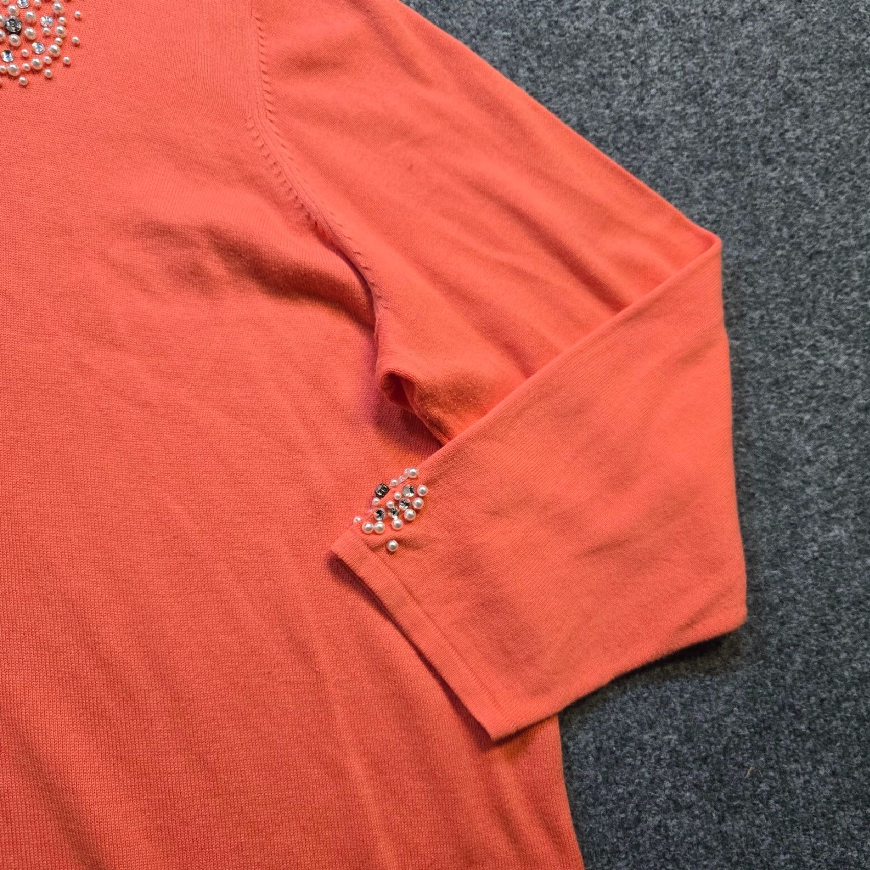 Quacker Factory Quacker Factory Sweater Women Size 3X Orange Beaded Rhinestones Pearl Knit V-Neck Pullover Casual Knitwear Size XXL / US 16-18 / IT 52-54 - 4 Thumbnail