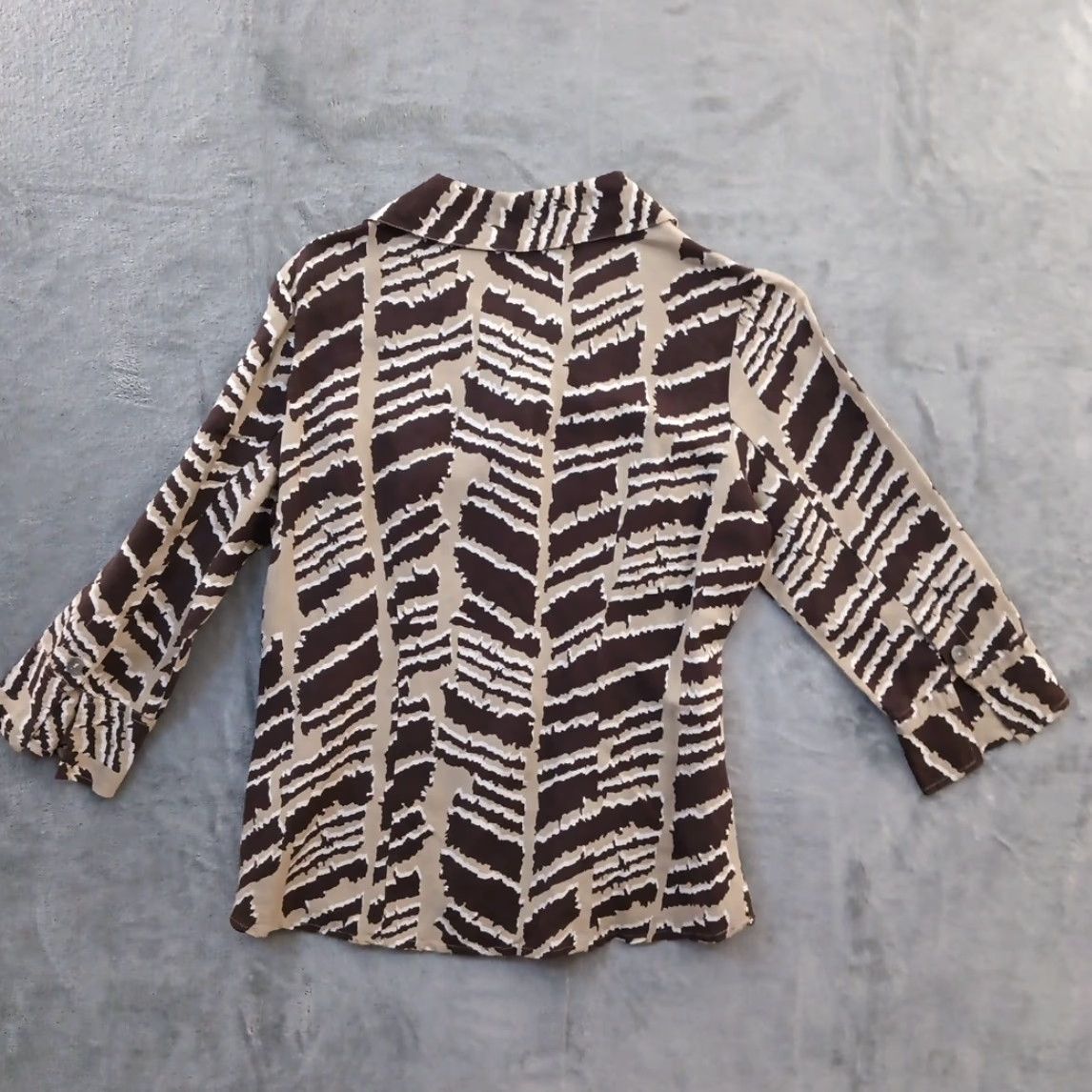 Vintage East 5th Shirt Womens Small Brown Geometric 3/4 Sleeve Button Up Linen Blend Size S / US 4 / IT 40 - 4 Thumbnail