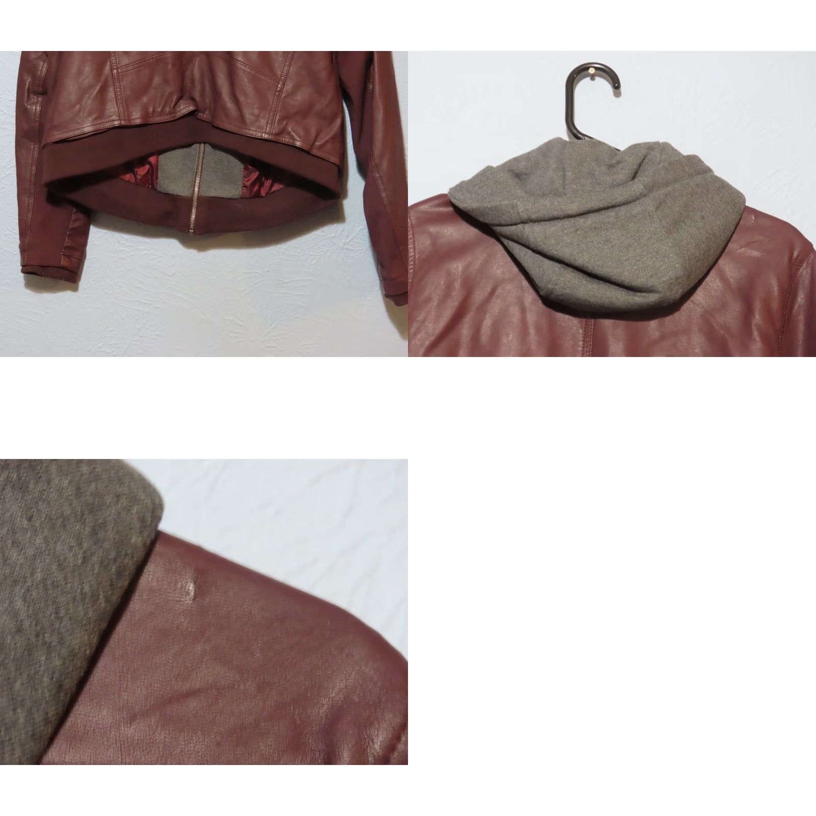Torrid Torrid Women's Jacket Bomber Hooded Faux Leather Knit Zip Red Full Zip Regular Short Long Sleeve Winter 0 Plus Size XS / US 0-2 / IT 36-38 - 9 Thumbnail