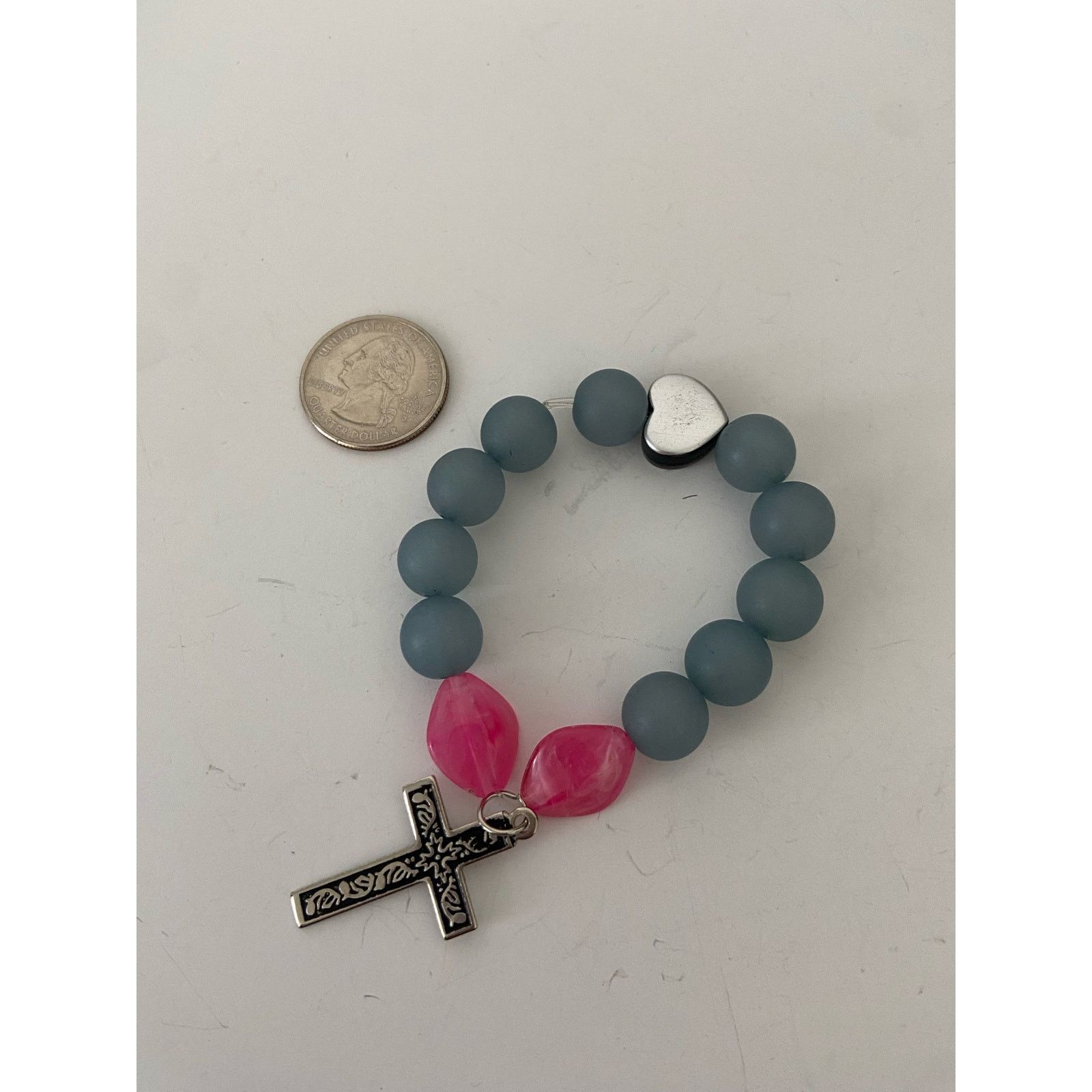 Handmade Cute handmade pink and blue bead bracelet with cross charm Size ONE SIZE - 2 Thumbnail
