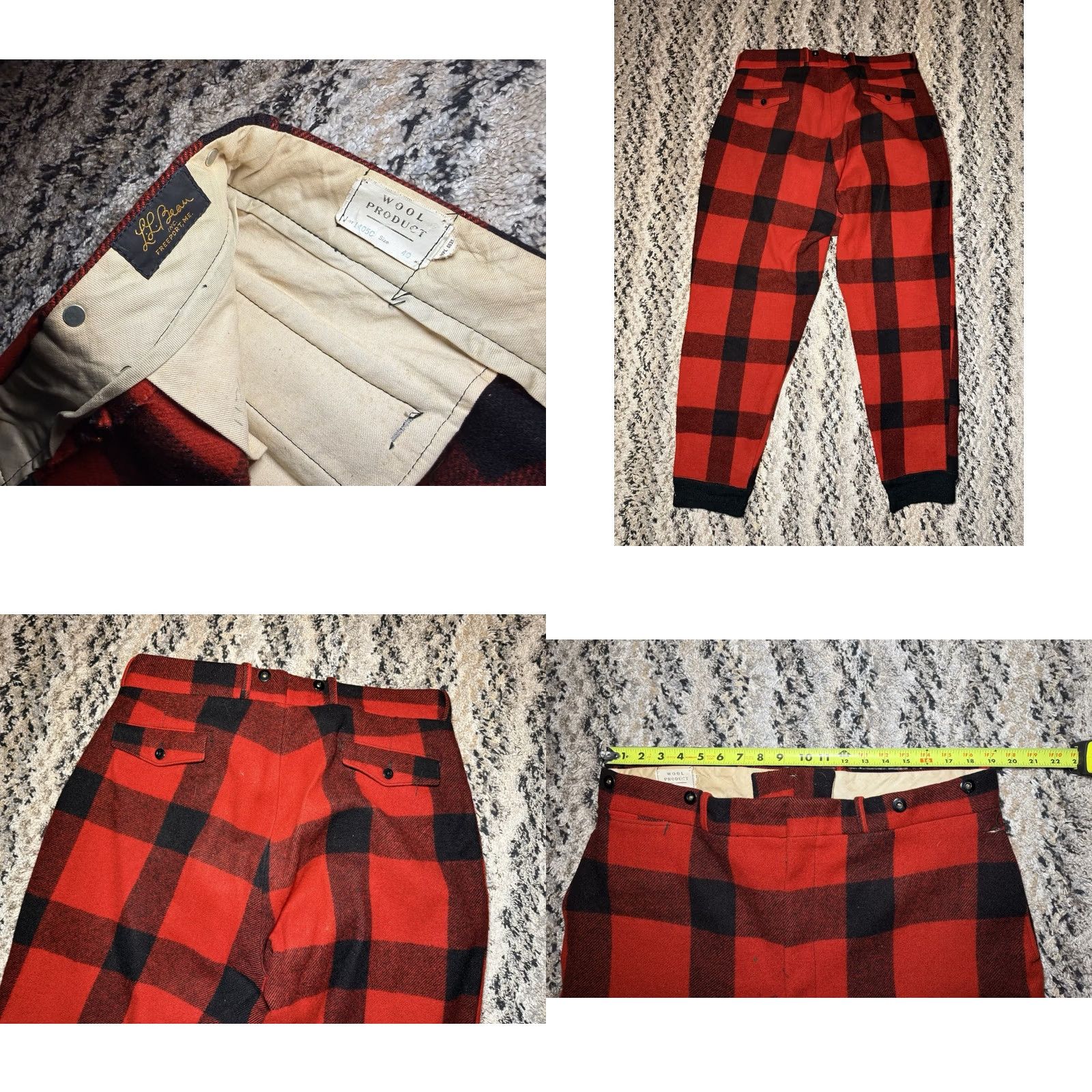 Vintage VINTAGE 1960s LL Bean Hunting Pants Red Black Plaid Wool Buffalo Mens Size 38 X 32 Size US 38 / EU 54 - 9 Thumbnail