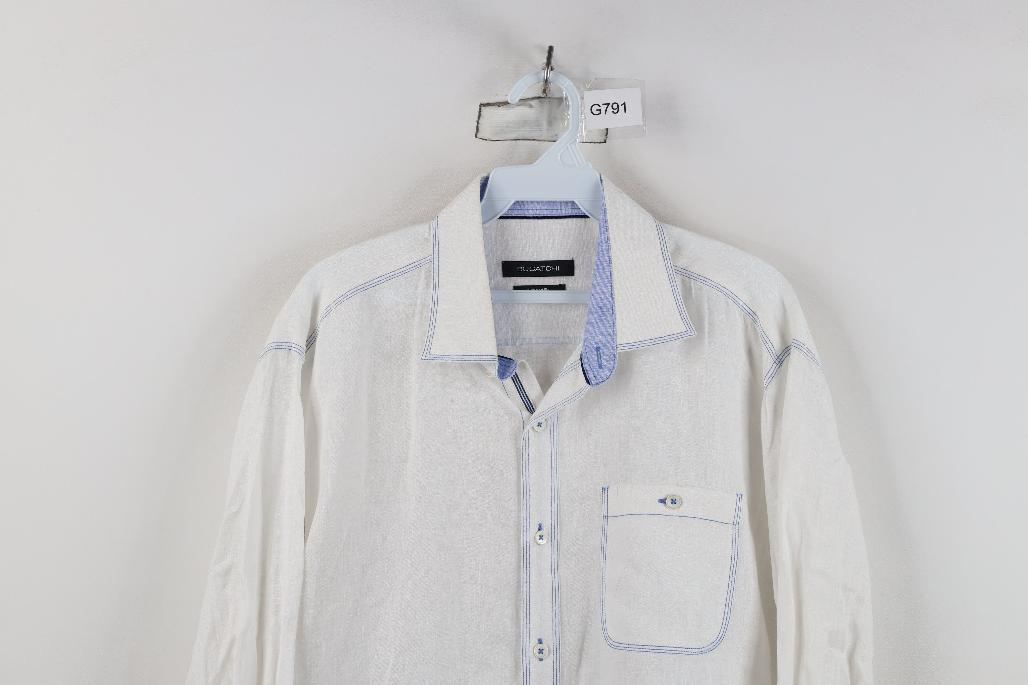 Vintage Bugatchi Uomo Fit Sheer Linen Collared Button Shirt White Size US L / EU 52-54 / 3 - 2 Thumbnail