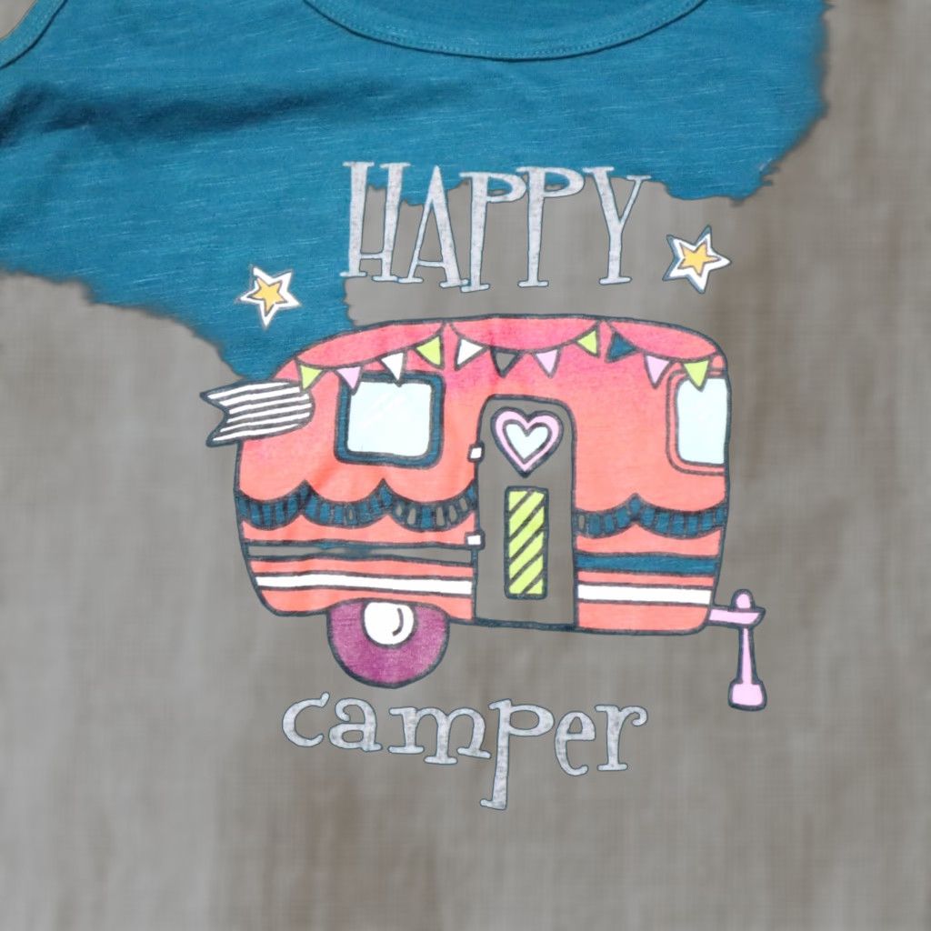 Vintage SECRET TREASURES Happy Camper Tank Shirt Women's L Blue Outdoor Tank Top Adult Large Size L / US 10 / IT 46 - 1 Thumbnail