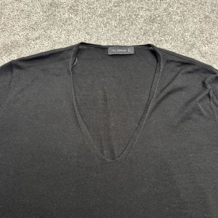 Zara Zara Womens Sweater V-Neck Hi-Lo Pullover Black Acrylic Blend Knit Casual Fall Winter Lady Large Size L / US 10 / IT 46 - 3 Thumbnail
