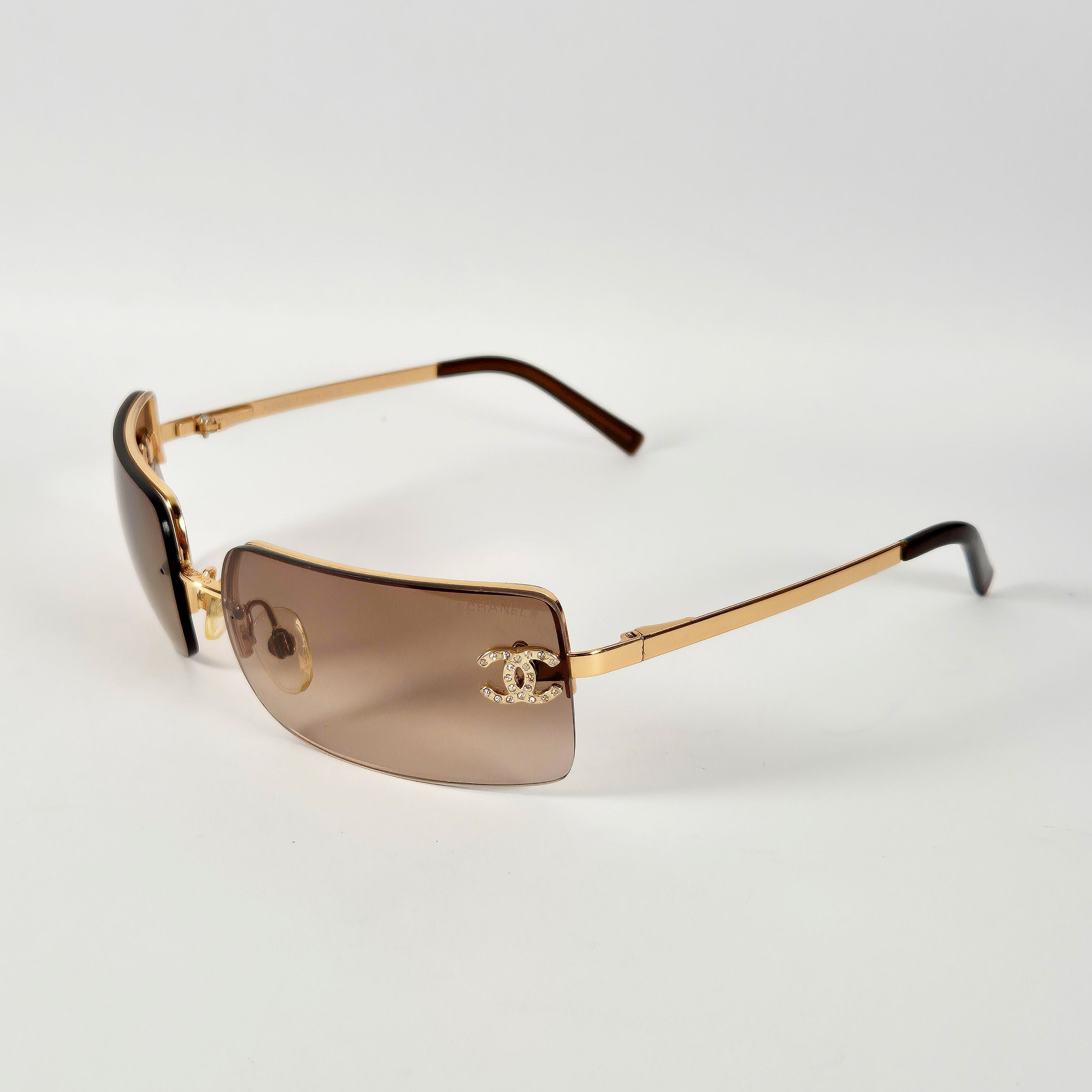 CHANEL 4104B ブラウン スクエア サングラス CHANEL 4104-B Sunglasses Rimless Gold Frame Rhinestone c.125/13 62