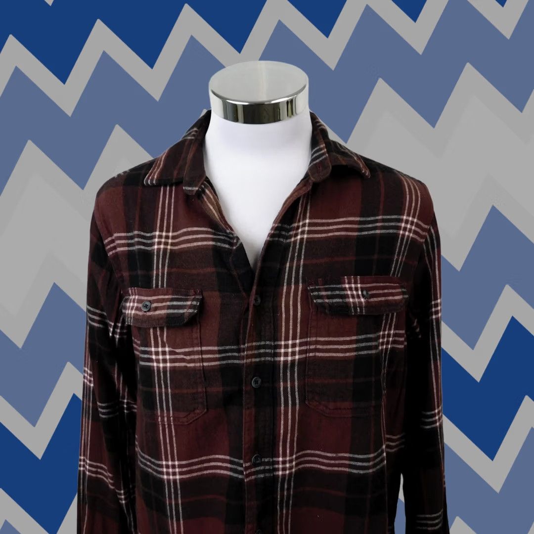 George George Men's Button-Up Flannel Shirt Brown Plaid Long Sleeve 38-40 Medium Size US L / EU 52-54 / 3 - 1 Thumbnail