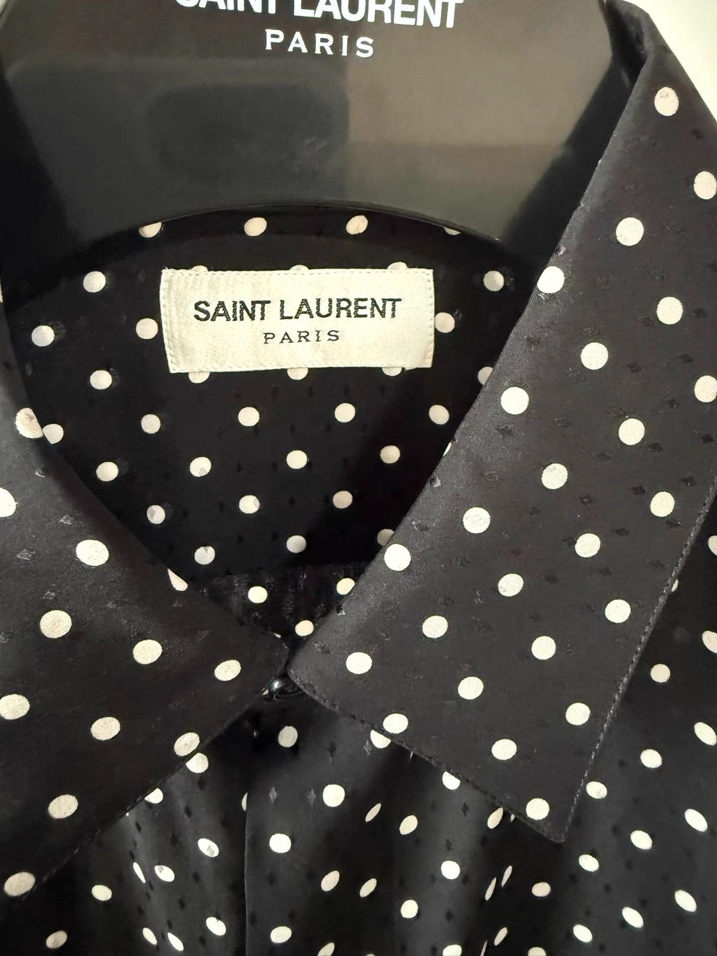 Saint Laurent Paris Saint Laurent Men's Black And White Polka Dot Silk Shirt K33 Size US XXS / EU 40 - 3 Thumbnail