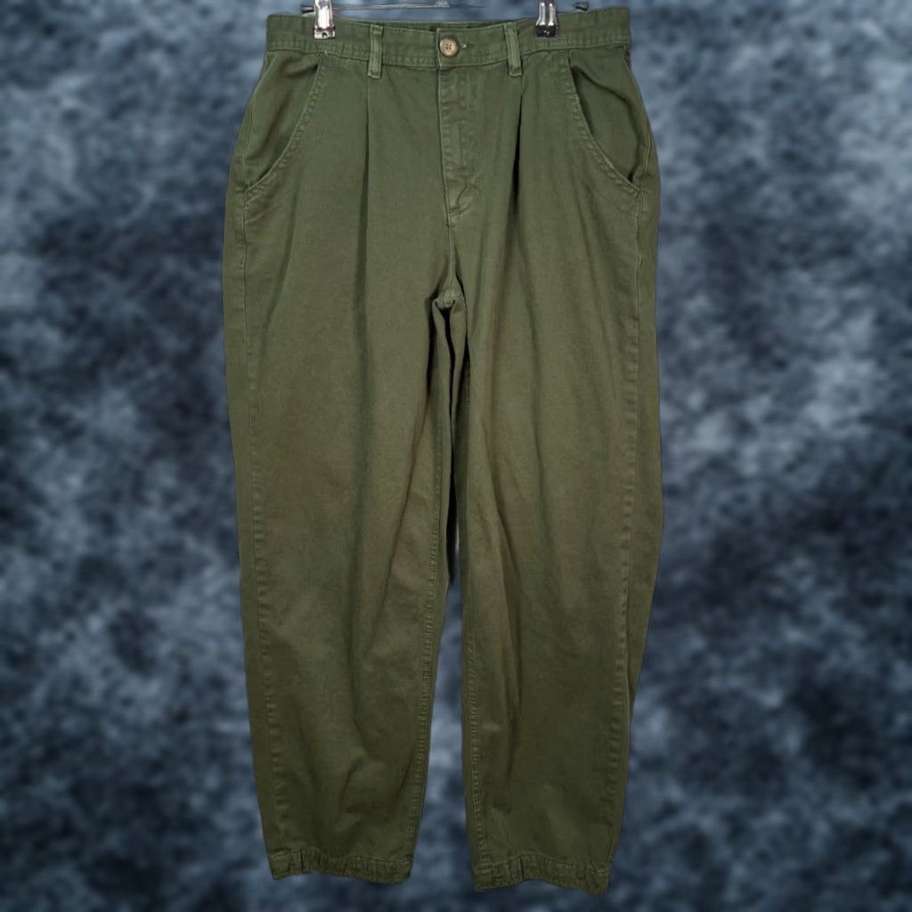 Free People Free People Womens Size 4 Olive Green Pleated Tapered Cotton Chino Pants Size 27" / US 4 / IT 40 - 1 Thumbnail