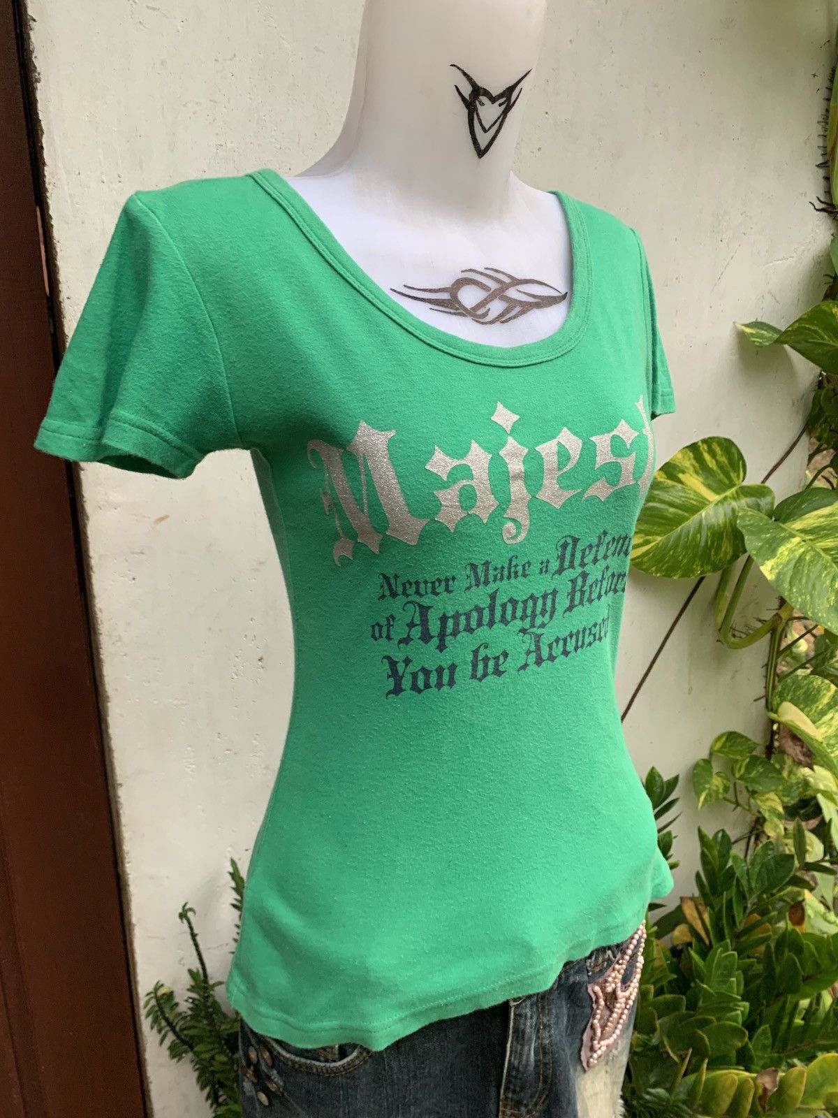 Japanese Brand y2k Charmberrytic Japan Green Goth Font Poem Graphic Top Size M / US 6-8 / IT 42-44 - 2 Thumbnail