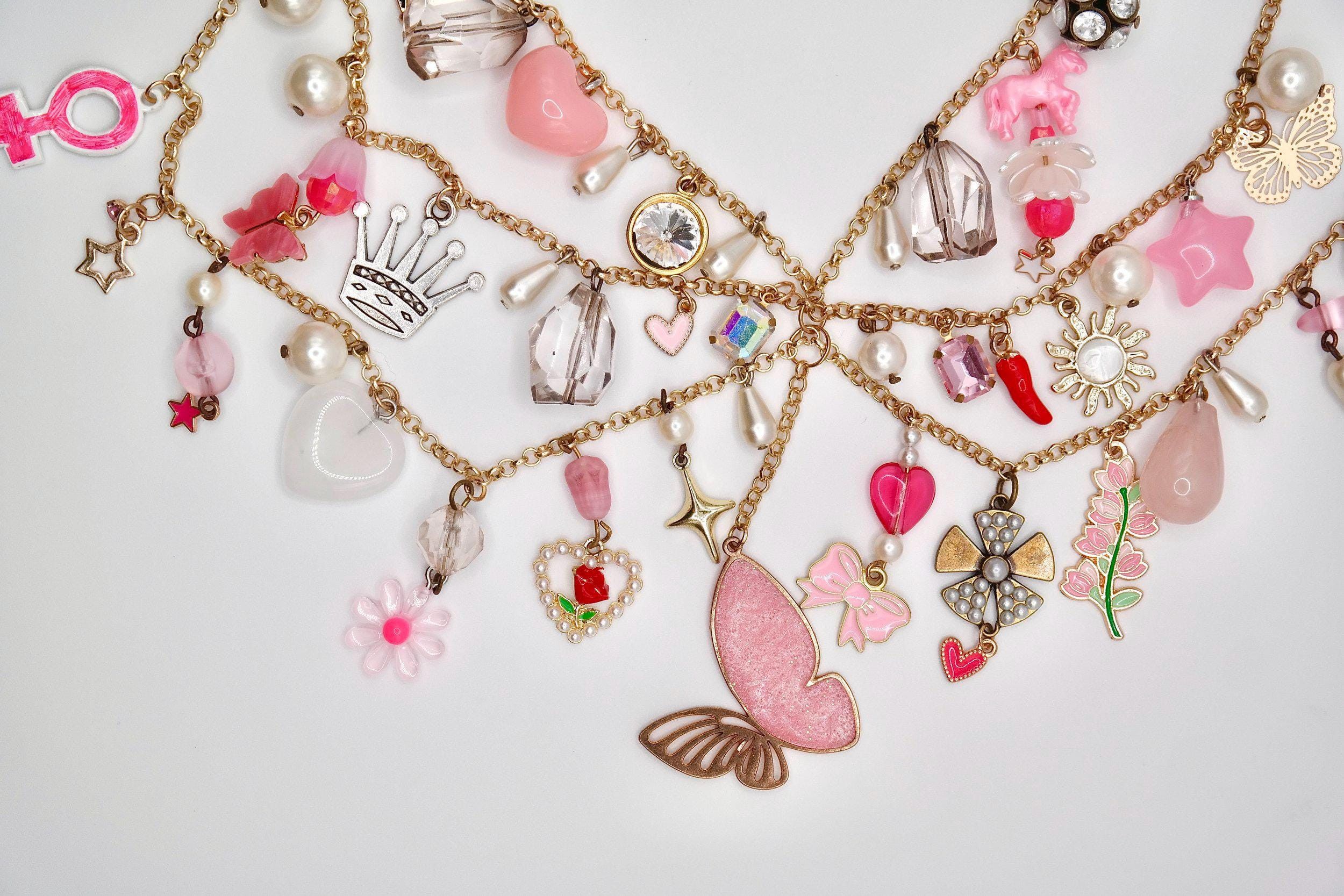 Handmade Manic Pixie Dream Girl Pink & Gold Charm Necklace Size ONE SIZE - 8 Thumbnail