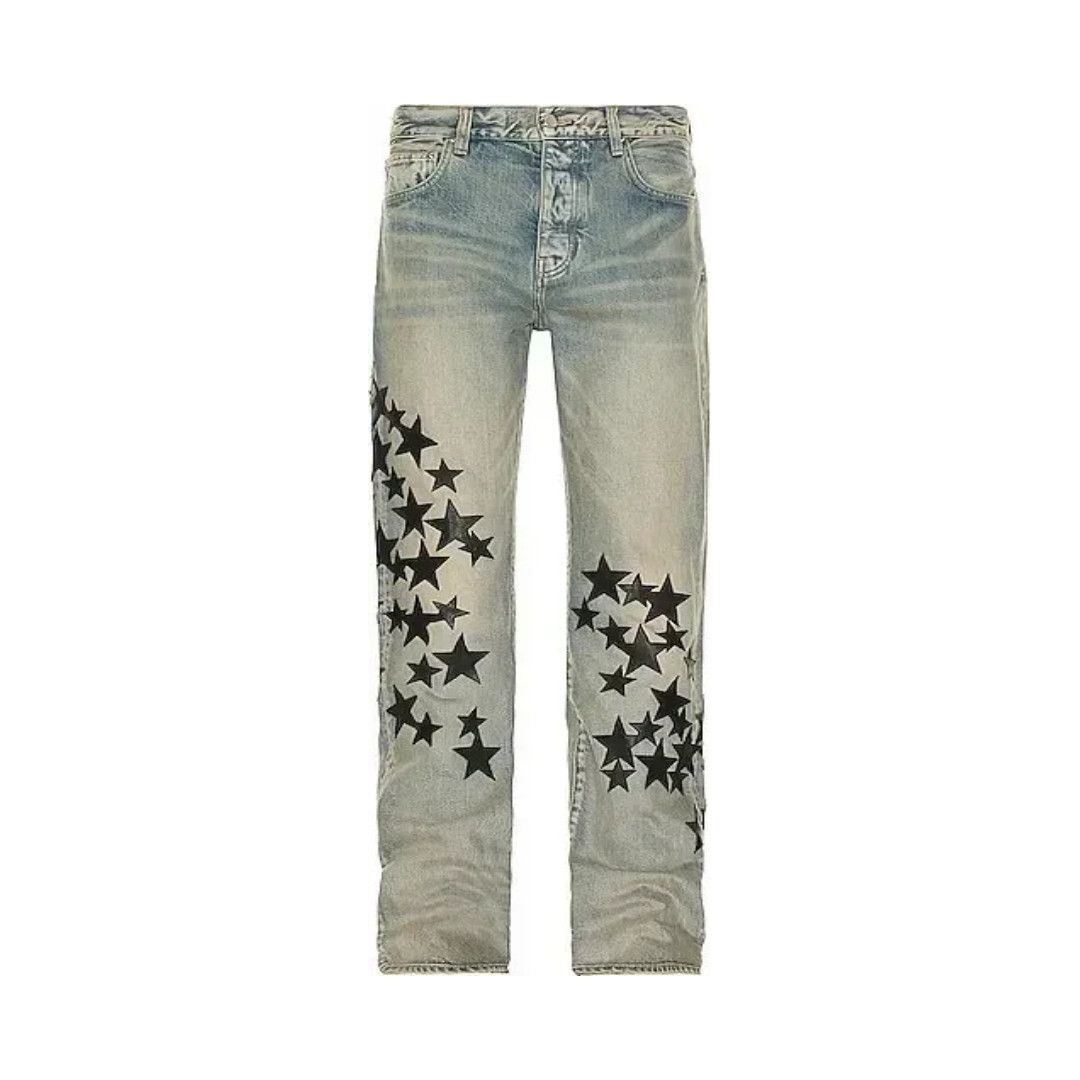 o1mle1224 Leather Star Straight Jean in Light Blue