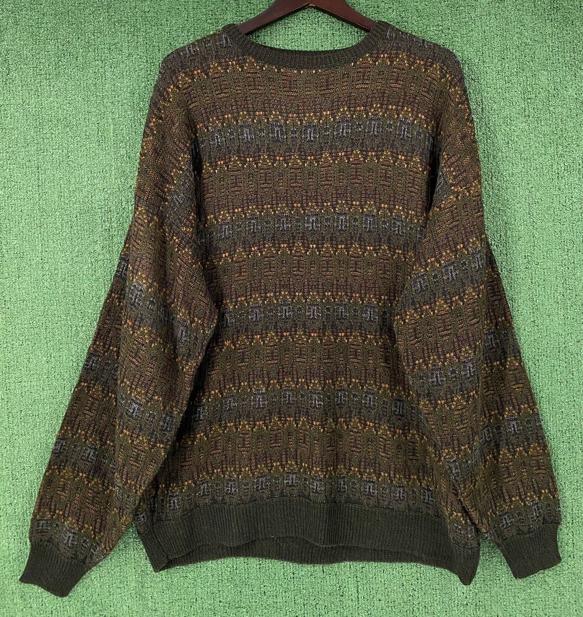 Vintage 90’s Gianfranco Ruffini Green Patterned Knit Sweater 2XL Size US XXL / EU 58 / 5 - 1 Thumbnail