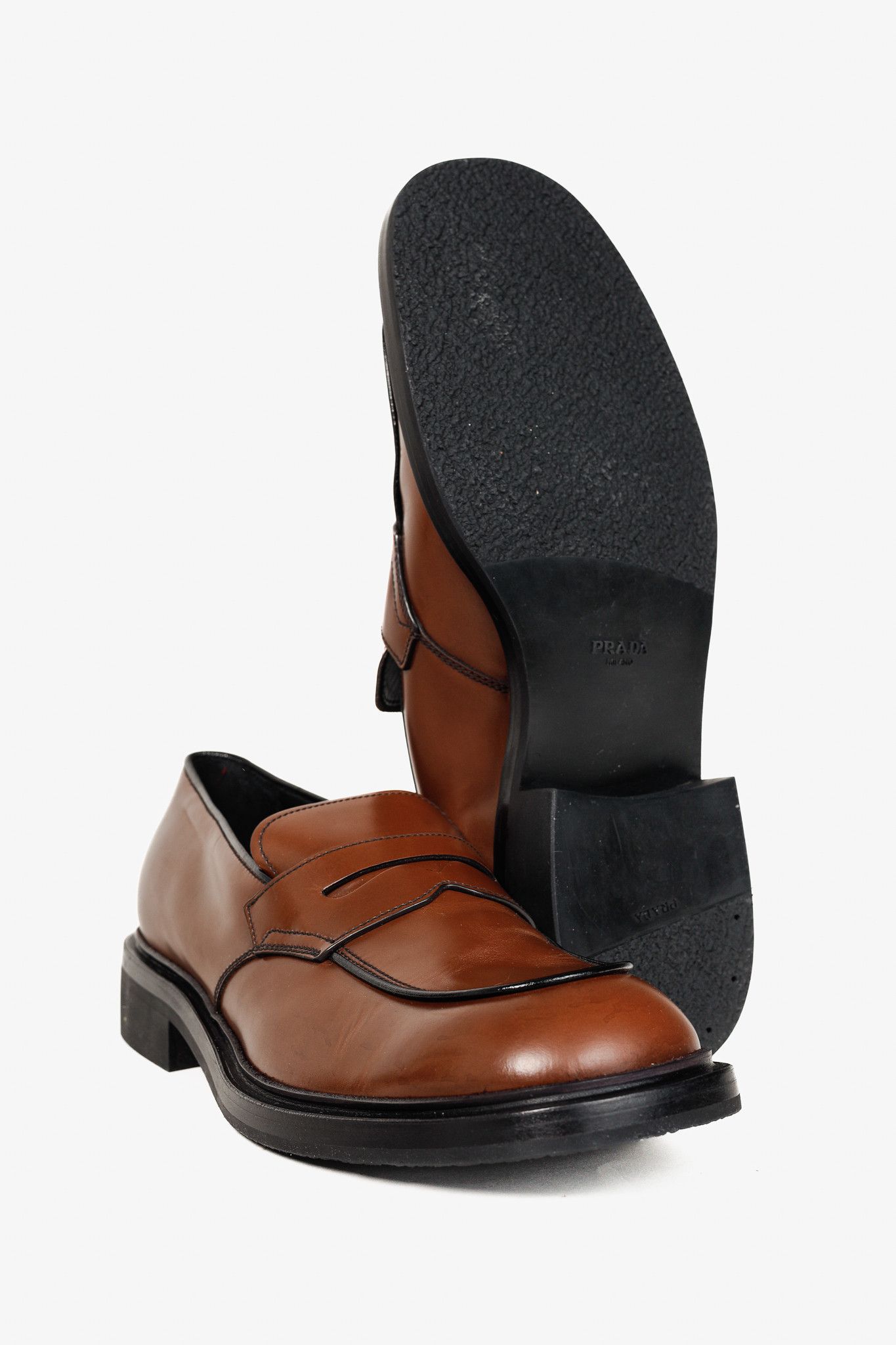 Prada Prada Bruciato Bright Calf Leather Round Toe Penny Loafers Size US 12 / EU 45 - 4 Thumbnail