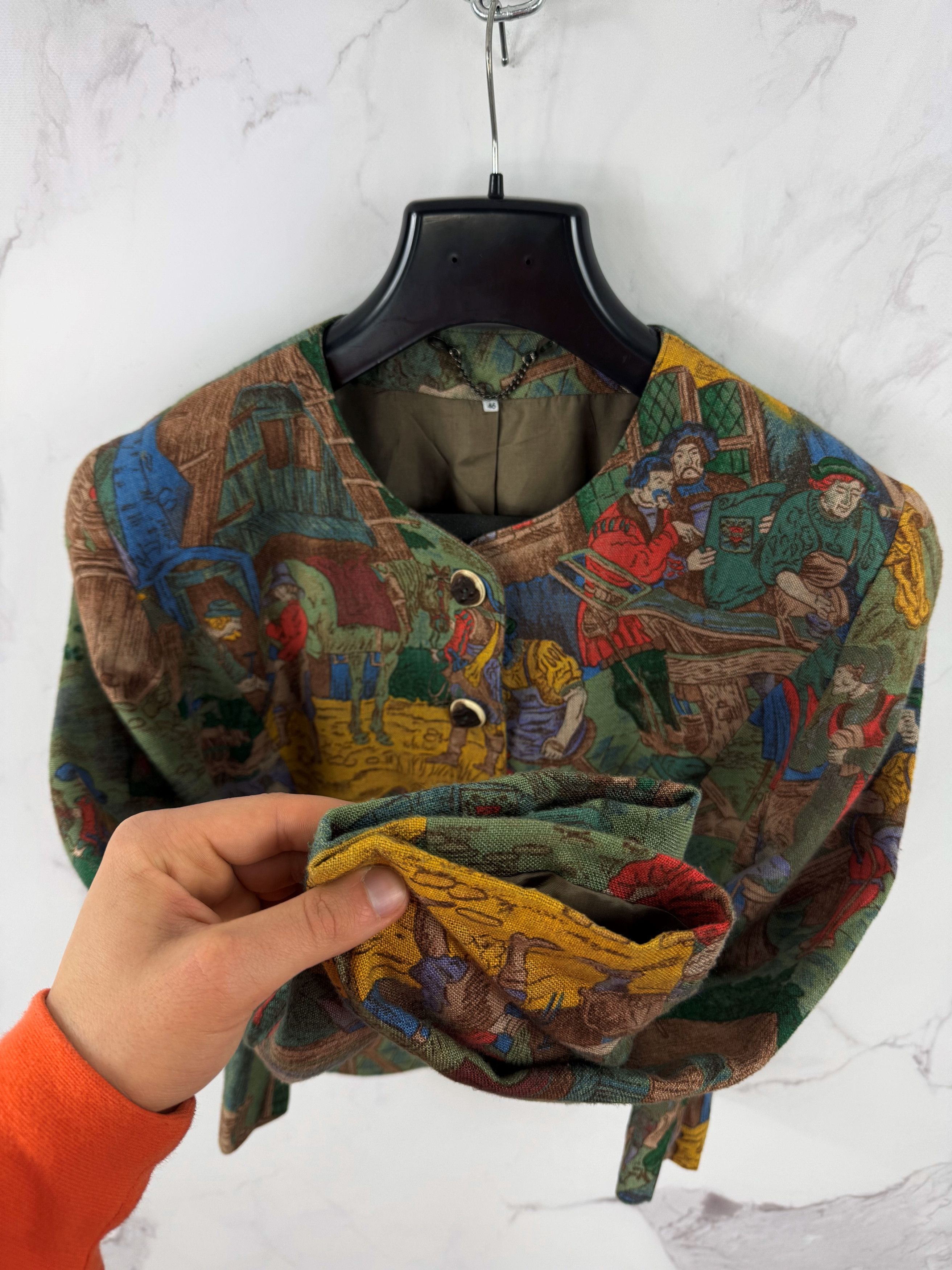 Vintage Vintage Cropped Blazer With Medieval Historical Pattern Size L / US 10 / IT 46 - 8 Thumbnail