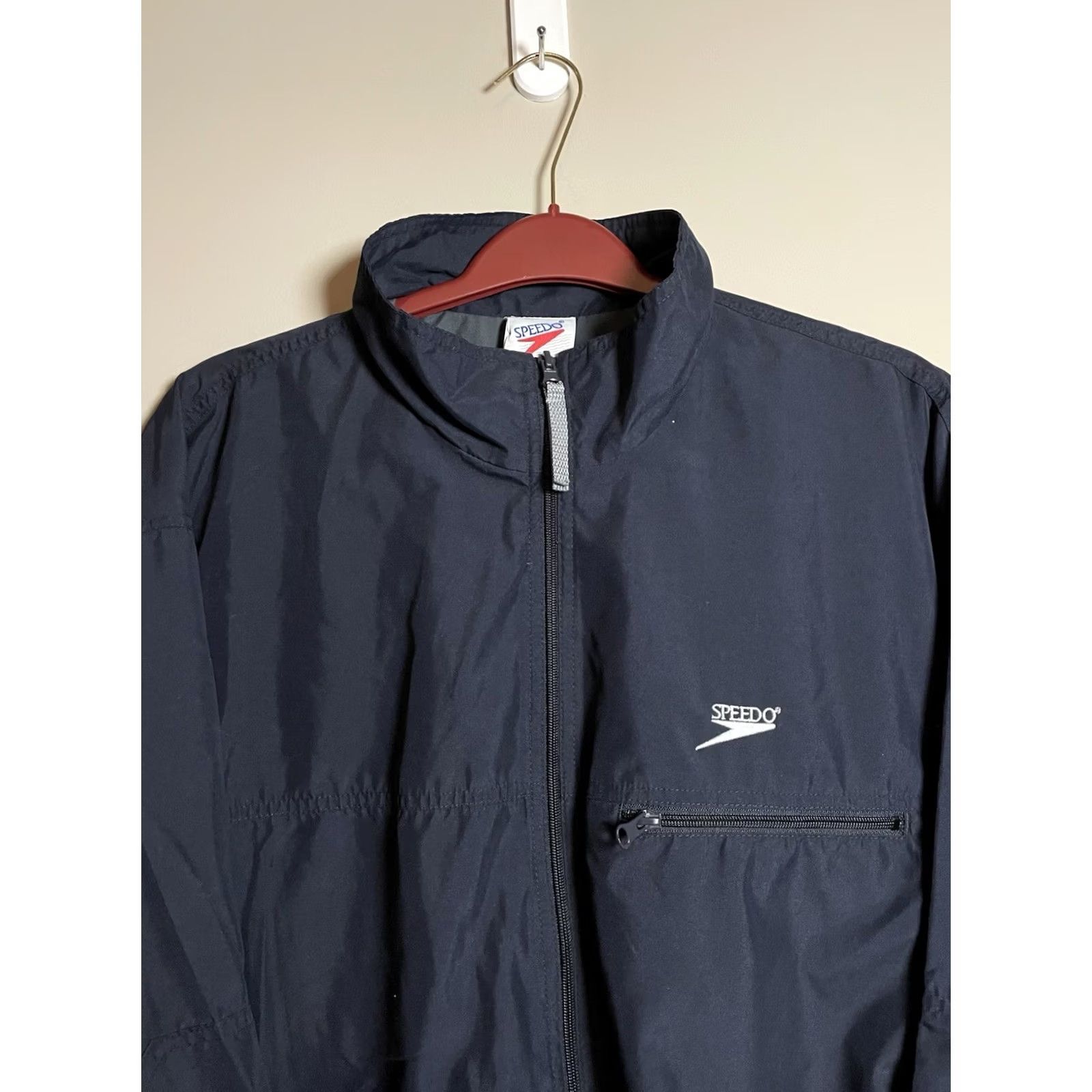 Speedo VINTAGE Speedo Windbreaker Jacket Navy Full Zip L USA Mens Red 90s Full Zip Windbreaker Size US L / EU 52-54 / 3 - 3 Thumbnail
