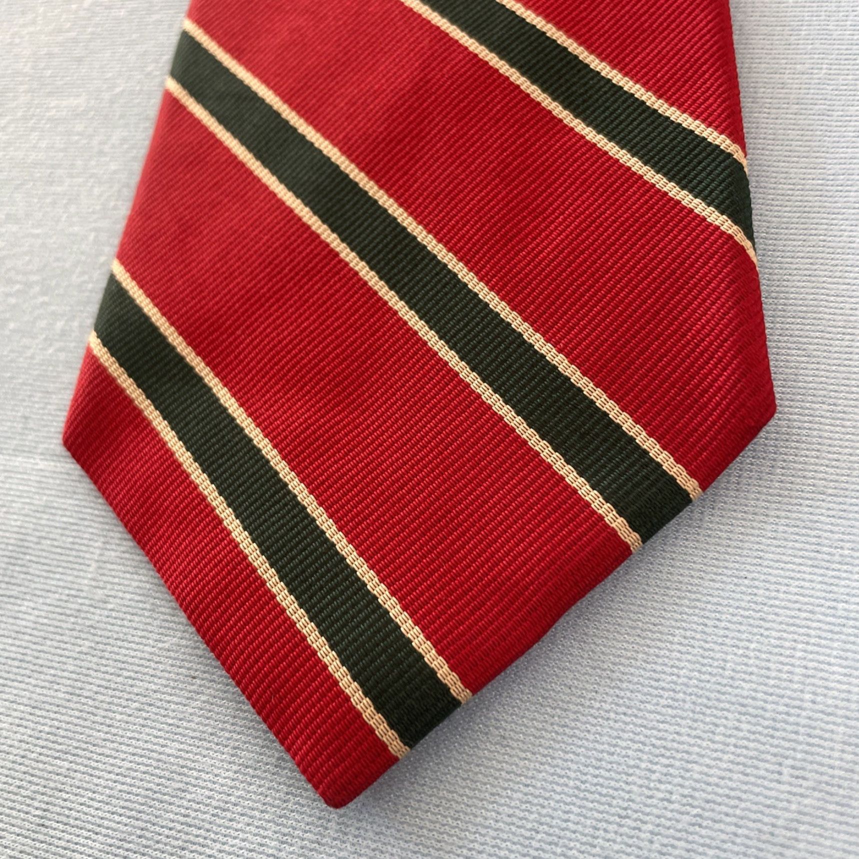 Vintage Aras Tie Repp Stripe Geometric Western Red Green Vintage 80s Necktie Exec 4x58 Size ONE SIZE - 7 Thumbnail