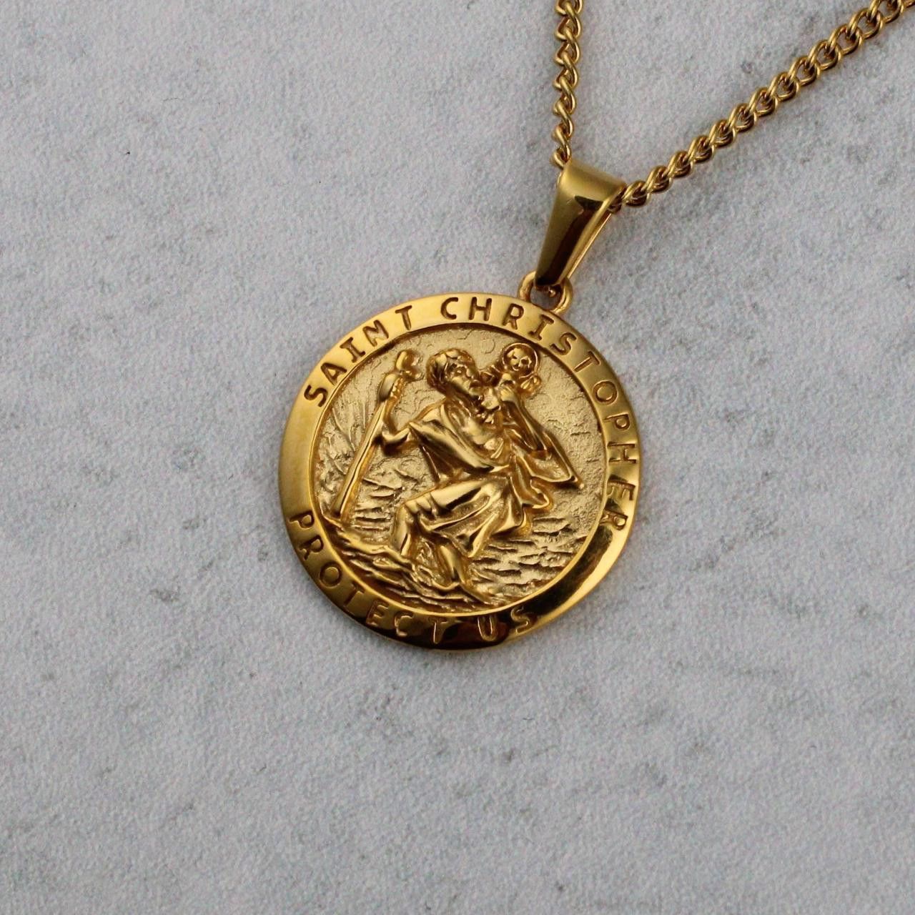 Jewelry Gold Saint Christopher Pendant Chain Necklace Size ONE SIZE - 1 Thumbnail