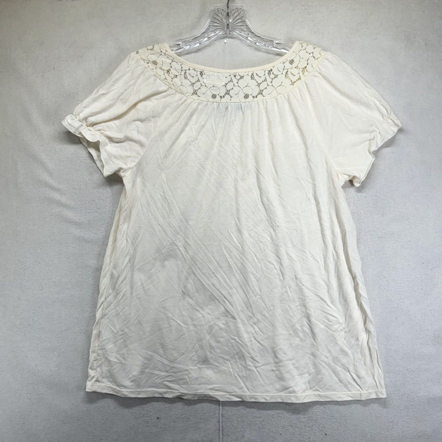 Apt. 9 VINTAGE Apt. 9 Women's Blouse Short Sleeve Lace Round Neck Ivory Floral Accents Bohemian Classic Medium Size M / US 6-8 / IT 42-44 - 2 Thumbnail