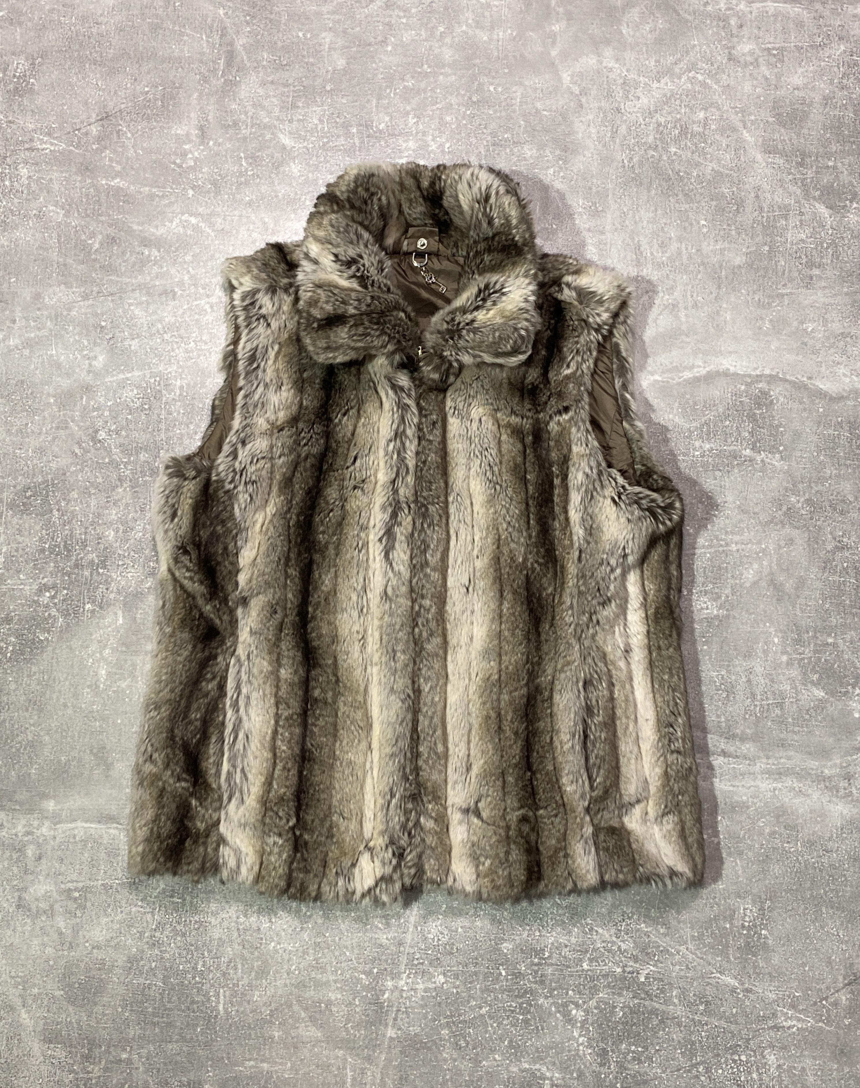 CRAZY Y2K FLUFFY VAMP BROWN LGB TYPE FAUX FUR OPIUM VEST