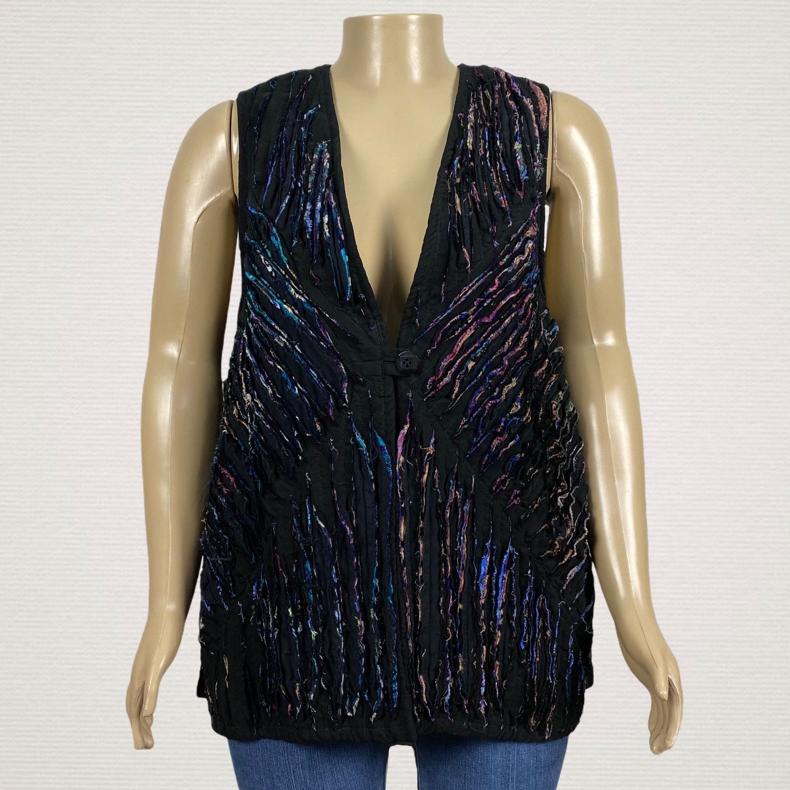 Other VTG Distressed Frayed Multicolor Fabric Stripe Vest LARGE XL Size XL / US 12-14 / IT 48-50 - 1 Thumbnail