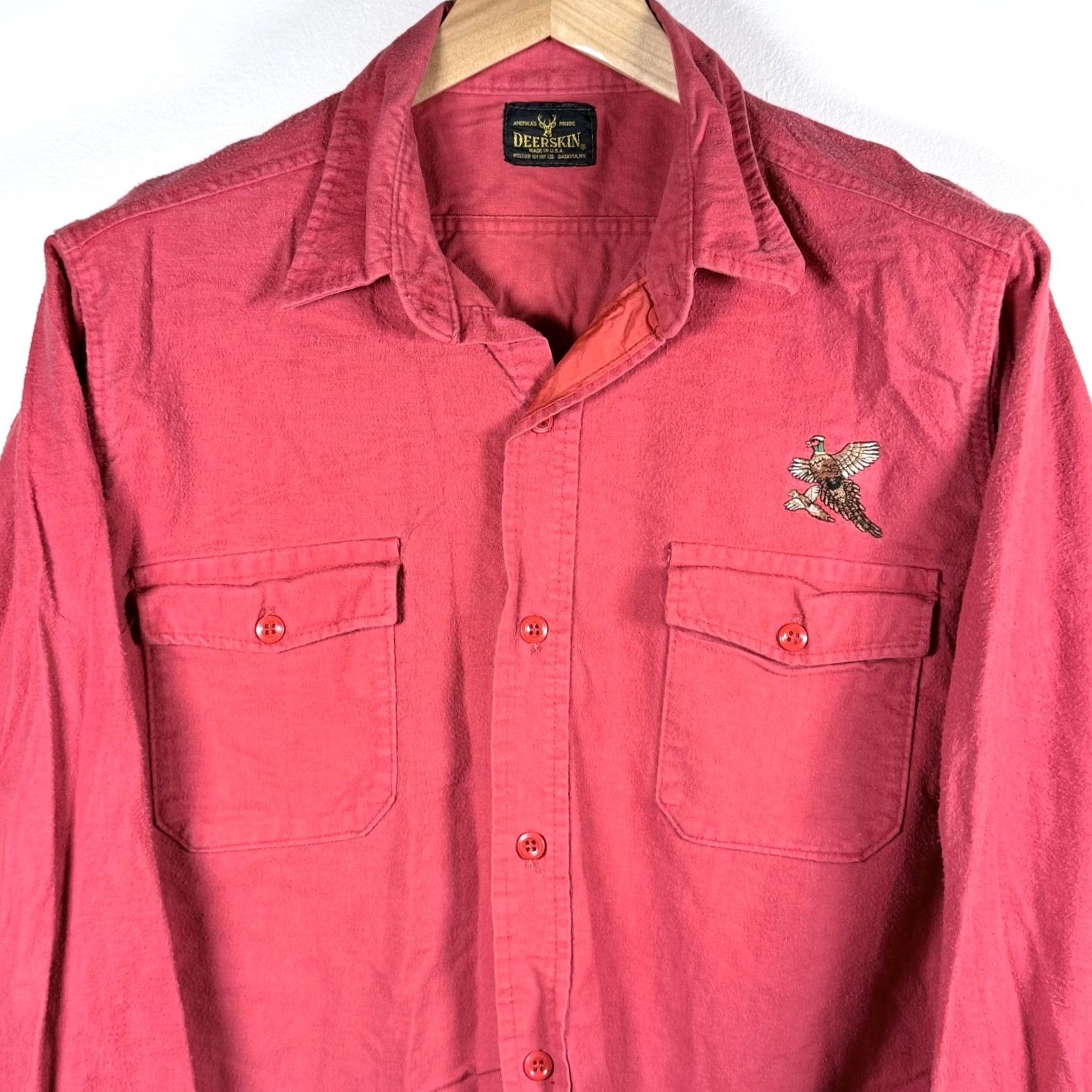 Vintage VTG Deerskin Melton Shirt Men Red Pheasants Embroidered Long Sleeve USA Made XL Size US XL / EU 56 / 4 - 3 Thumbnail