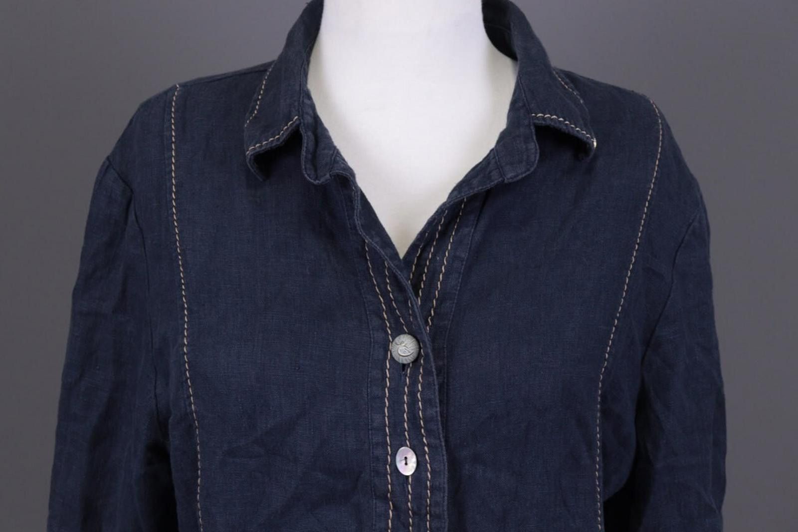 Designer Elisa Cavaletti Blue Lagenlook Linen Blouse Shirt Size L Size L / US 10 / IT 46 - 2 Thumbnail
