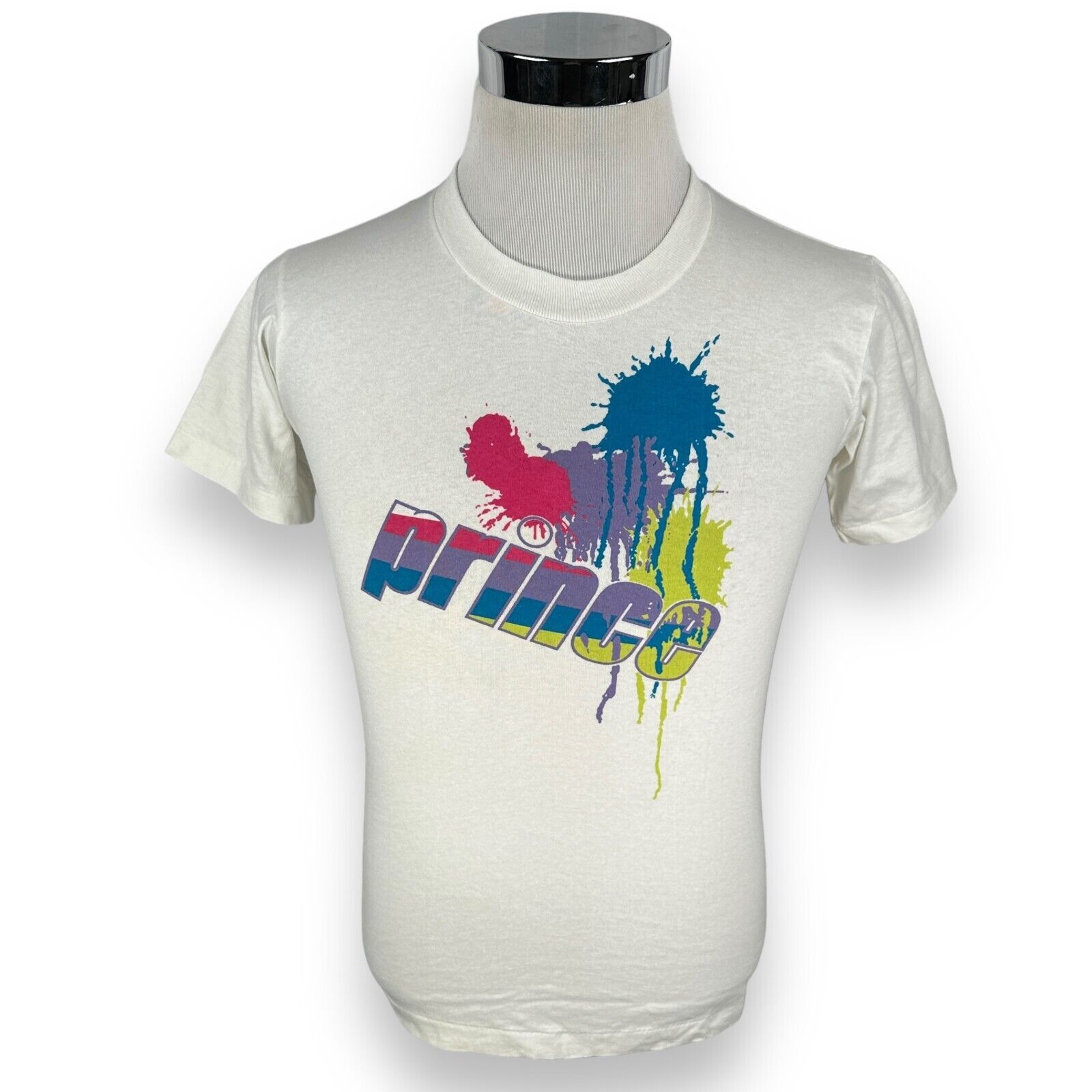 Prince Vintage Prince Tennis T-Shirt Mens Medium White Splatter 90s Size US M / EU 48-50 / 2 - 1 Thumbnail