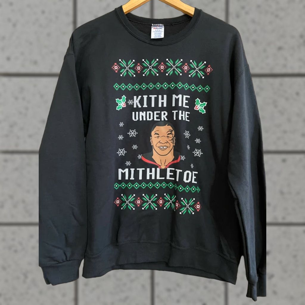 Gildan Mike Tyson Kith Me Under the Mitheltoe Ugly Christmas Sweatshirt Size Med Black Size US M / EU 48-50 / 2 - 1 Thumbnail