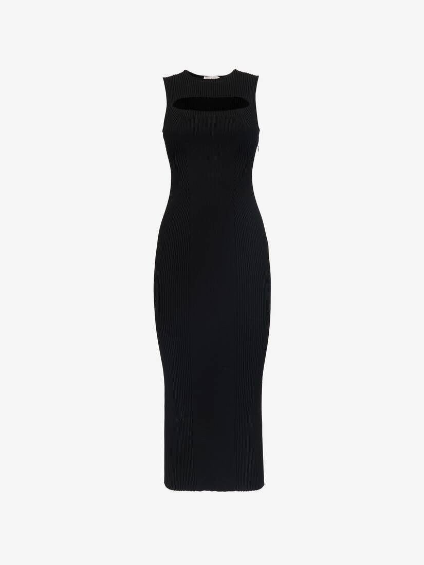Alexander McQueen o1srvl11e0326 Slashed Knit Midi Dress in Black Size S / US 4 / IT 40 - 1 Thumbnail