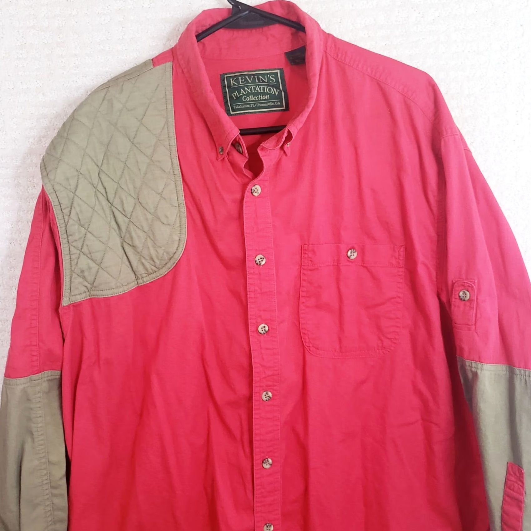 Vintage Kevins Plantation Collection Mens XL Red Tan Button Down Long Sleeve Shirt Shoulder Pad Size US XL / EU 56 / 4 - 2 Thumbnail