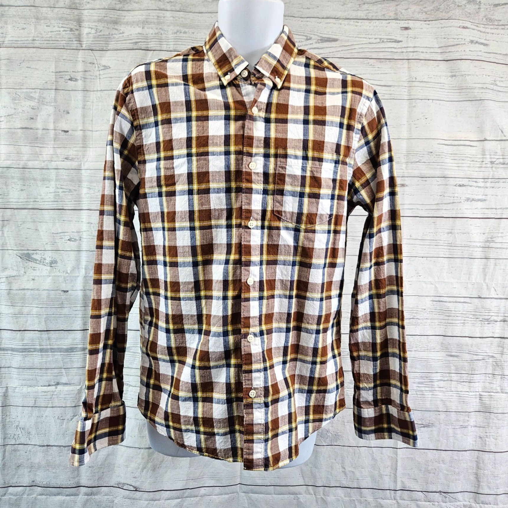 Vintage Hawker Rye Men Button-Up Shirt Plaid Blue Brown Cotton Size M Size US M / EU 48-50 / 2 - 2 Thumbnail