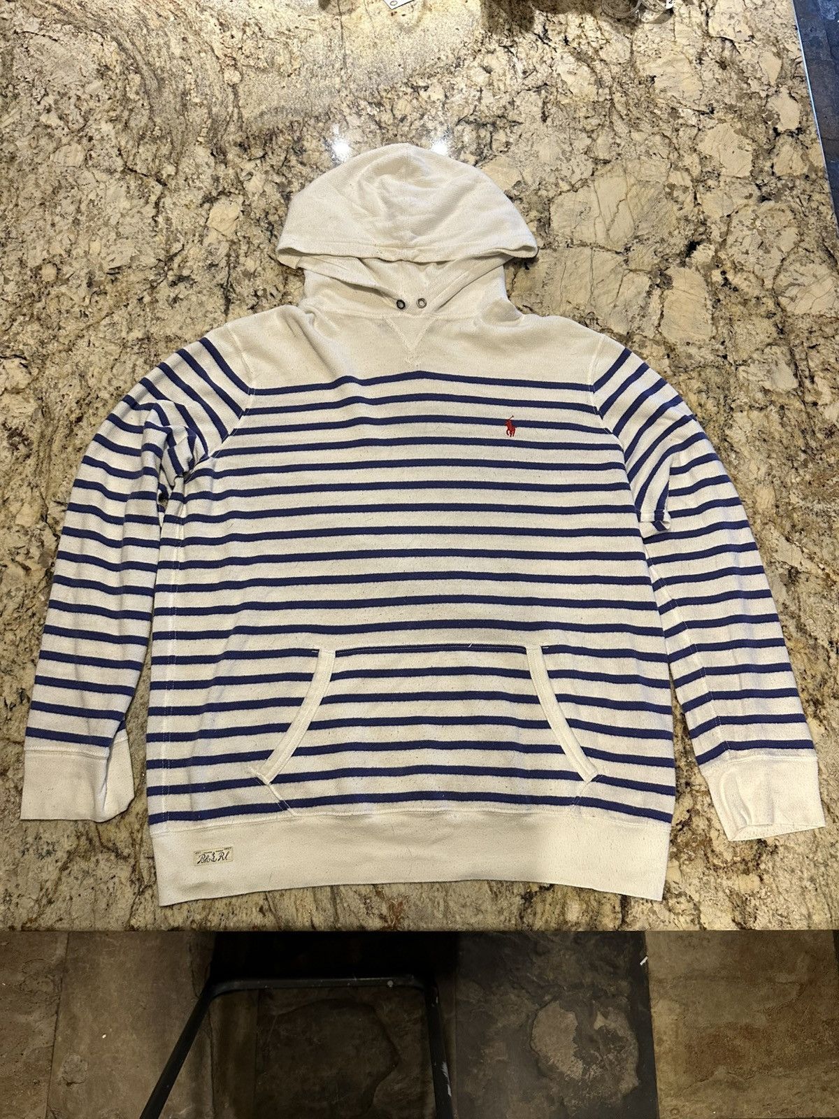 Polo Ralph Lauren × Vintage Polo Ralph Lauren Striped hoodie White and Blue Size US XL / EU 56 / 4 - 1 Thumbnail