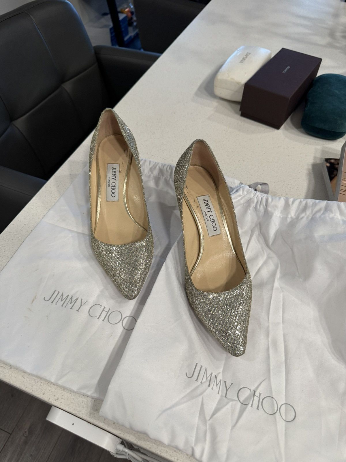 Jimmy Choo Jimmy Choo Romy 100 Glitter Pumps Size US 8.5 / IT 38.5 - 1 Thumbnail