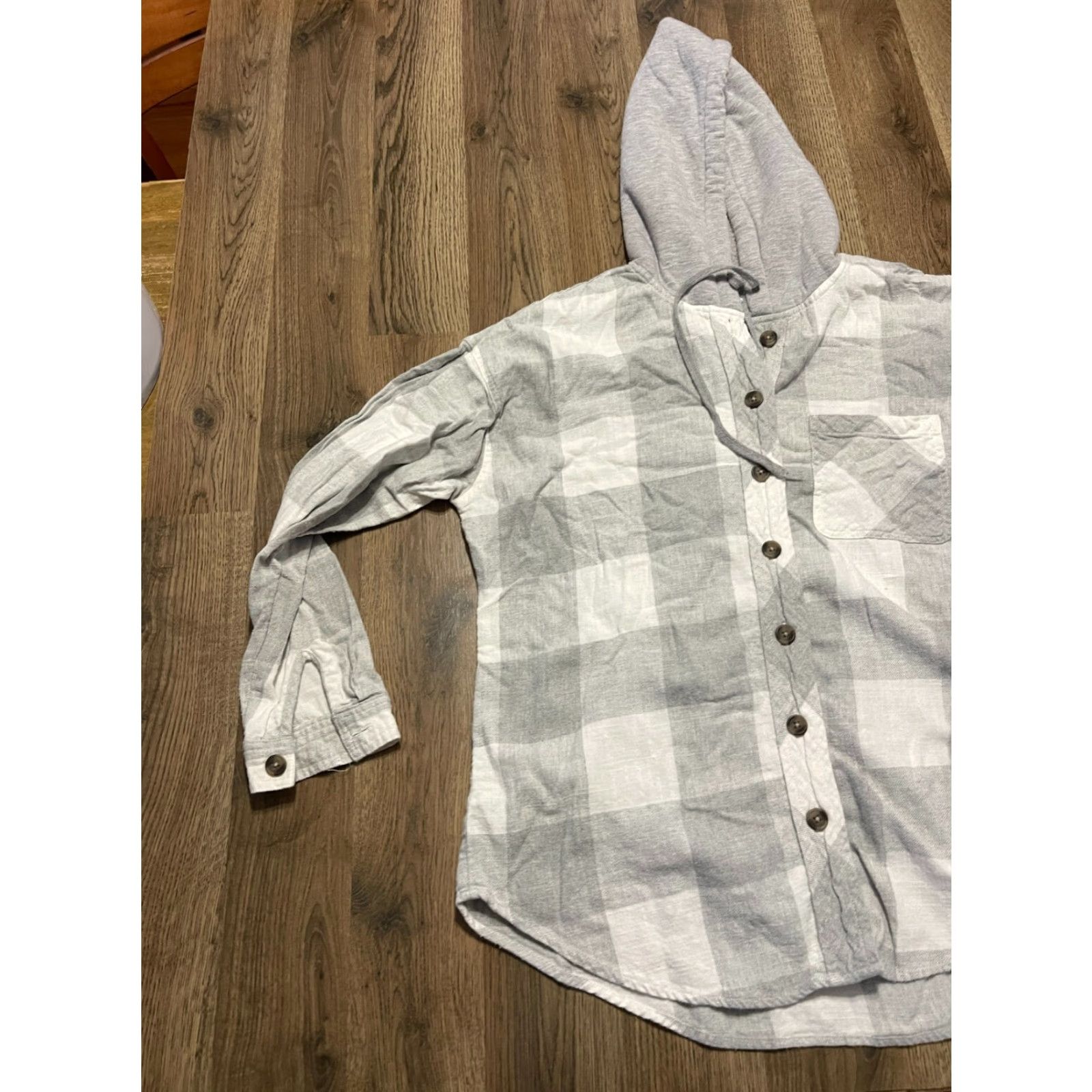 Vintage Maurices Hoodie Women's Large Gray White Plaid Button Up Long Sleeve Casual Fall Spring Summer Modern Adults Womens Size L / US 10 / IT 46 - 3 Thumbnail
