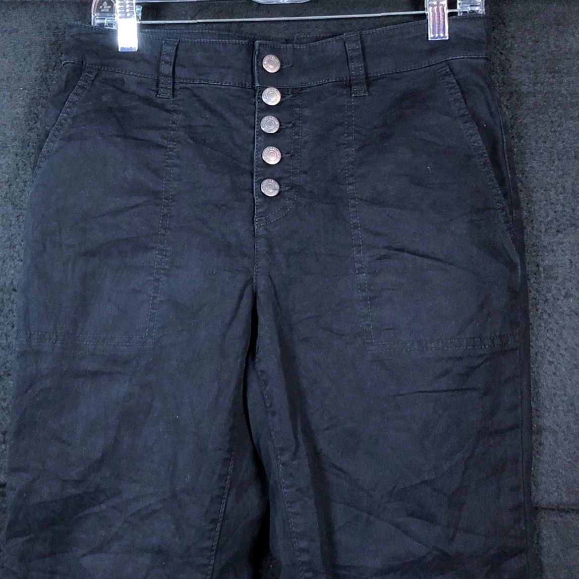 Ann Taylor Loft Jeans Black Petite Button Fly Raw Hems Cotton Blend Stretch 6P Women's Denim Capri 5-Pocket 31 in Waisted Regular Mid Rise Size 28" / US 6 / IT 42 - 2 Thumbnail