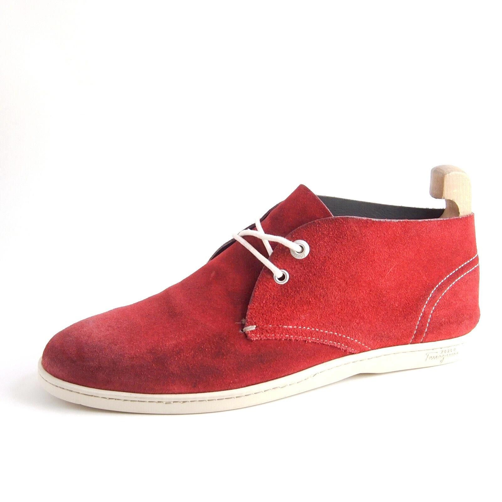 Salvatore Ferragamo Feragamo Chukka Boots Red Suede Mens US 10.5 EU 43.5 EEE Size US 10.5 / EU 43-44 - 1 Thumbnail