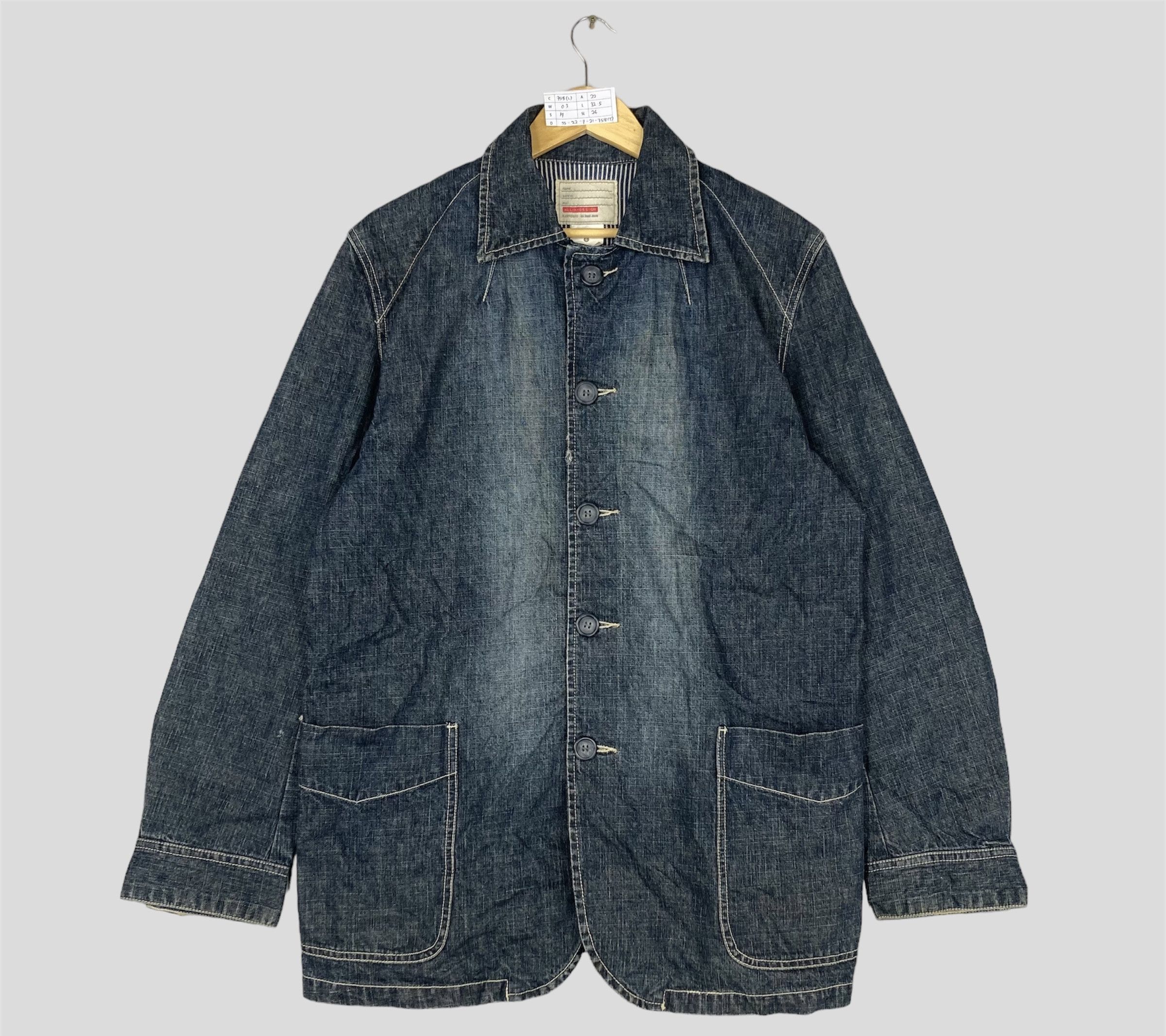 image of Denim Jacket x Vintage Allix Design Indigo Denim Chore Jacket Button Up in Black, Men's (Size Large