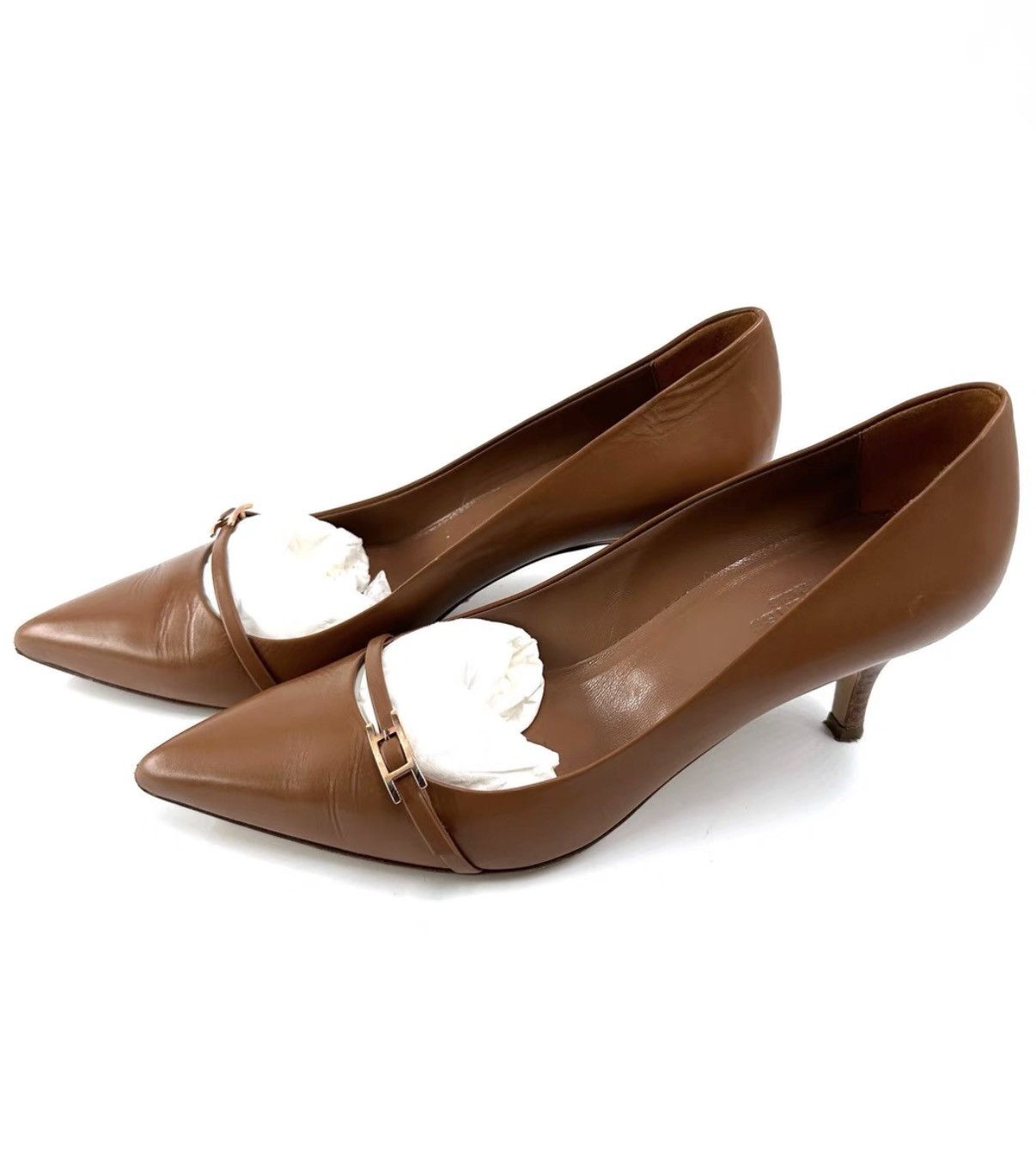 Hermes Hermes Khaki H-Buckle Pointed Toe Heels K12 Size US 7.5 / IT 37.5 - 1 Thumbnail