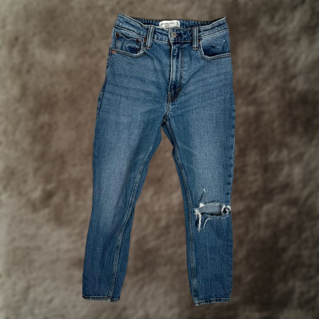 Abercrombie & Fitch Abercrombie & Fitch Skinny High Rise Jeans Womens 25 0S Short Blue Distressed Size 42" / US 20 - 1 Thumbnail