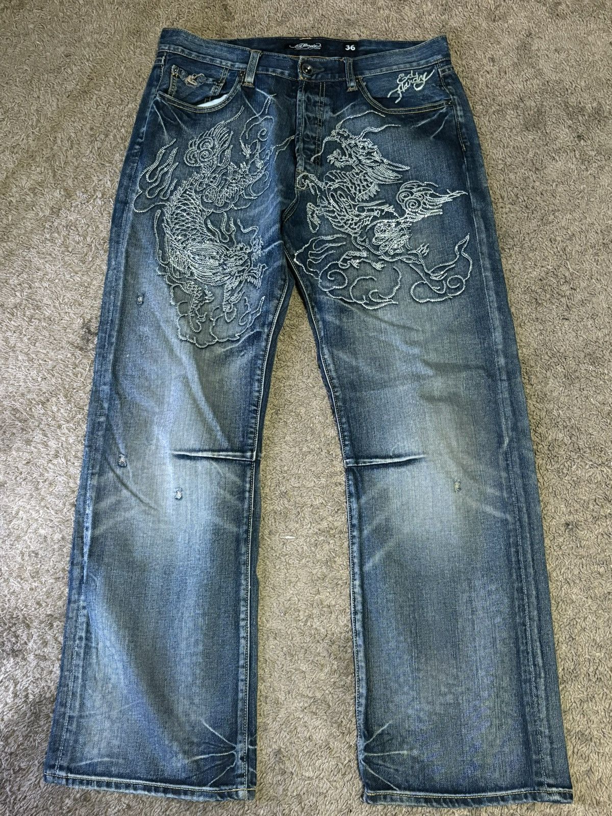 Ed Hardy Vintage Rhinestone Embroidered Y2K Ed Hardy Dragon Jeans Size US 36 / EU 52 - 1 Thumbnail