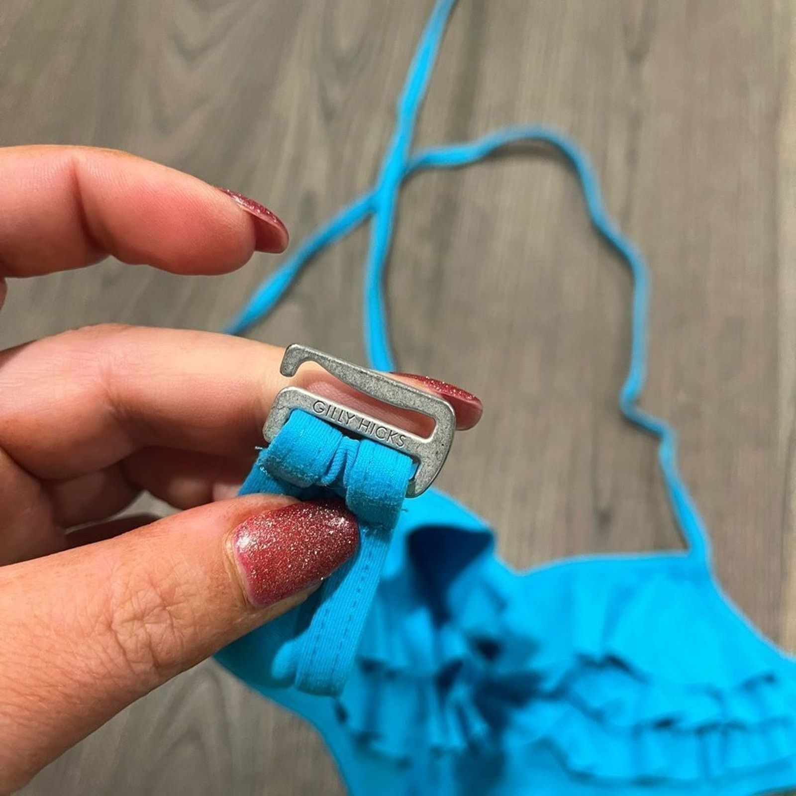 Vintage Gilly Hicks Swim Bright Ocean Blue Ruffle Bikini Top Size XS Size ONE SIZE - 5 Thumbnail