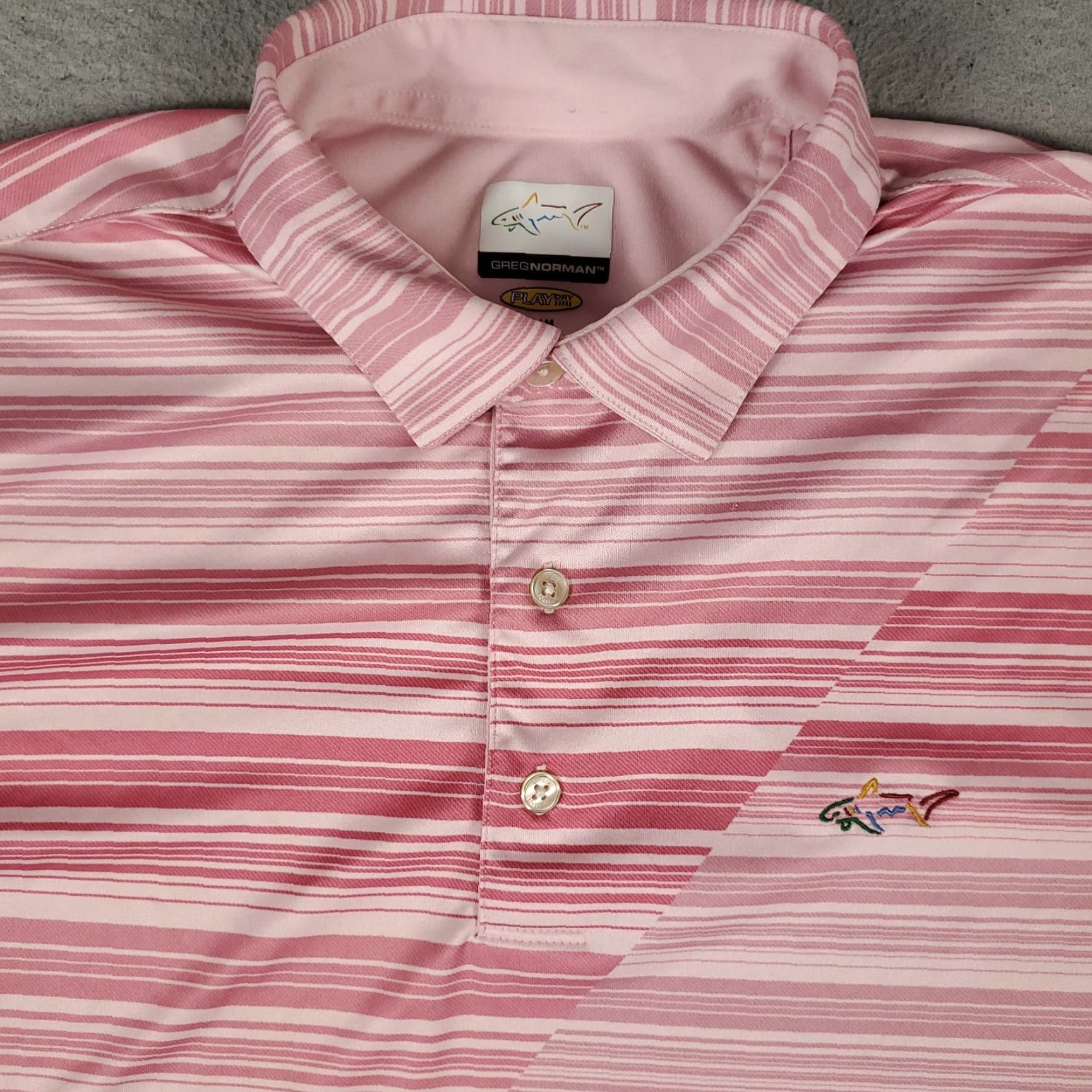 Vintage Greg Norman Polo Shirt Mens Medium Pink Striped Shark Casual Golf Short Sleeve Size US M / EU 48-50 / 2 - 2 Thumbnail
