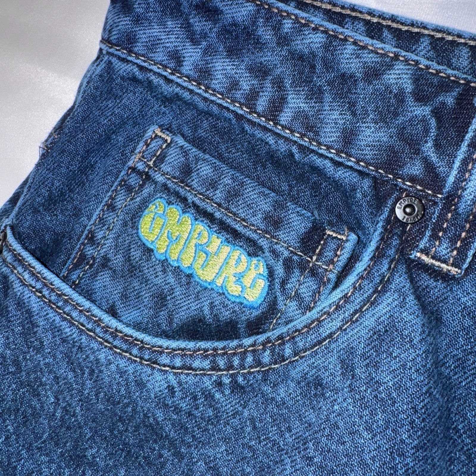 Empyre Empyre Jeans Mens 30x26 Blue Embriodered Pockets Baggy Easy Size US 30 / EU 46 - 3 Thumbnail