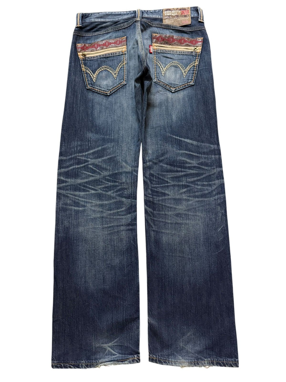 Edwin Vintage 90s Edwin XV Blue Faded Wash Distress Wide Leg Loose Size US 34 / EU 50 - 2 Thumbnail