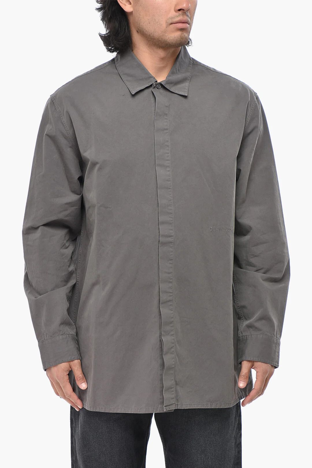 Off-White og1mm0526 Cotton Shirt in Gray Size US M / EU 48-50 / 2 - 1 Thumbnail