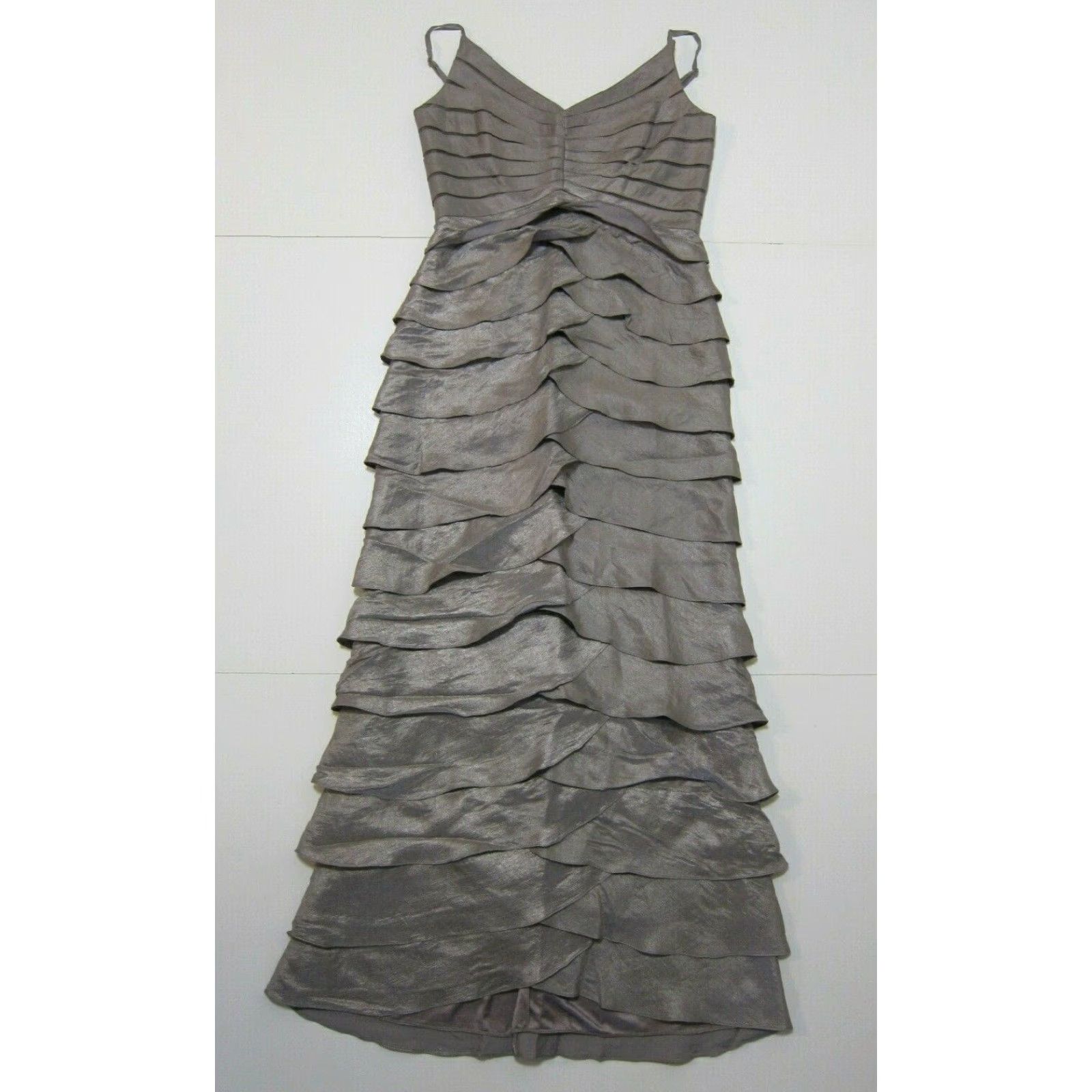 Adrianna Papell Adrianna Papell Grey Rayon Ruffle Spaghetti Strap Long Cocktail Dress Women 10 Size L / US 10 / IT 46 - 2 Thumbnail