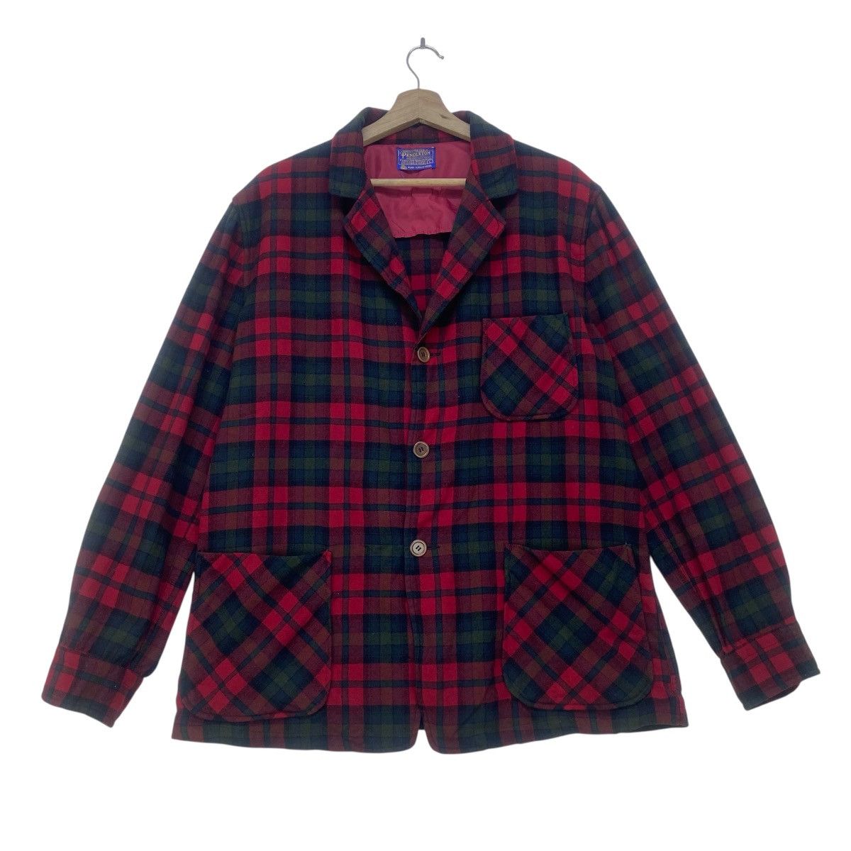 Pendleton Vintage Pendleton Red Checked Tartan Pure Virgin Wool Coat Size US L / EU 52-54 / 3 - 3 Thumbnail
