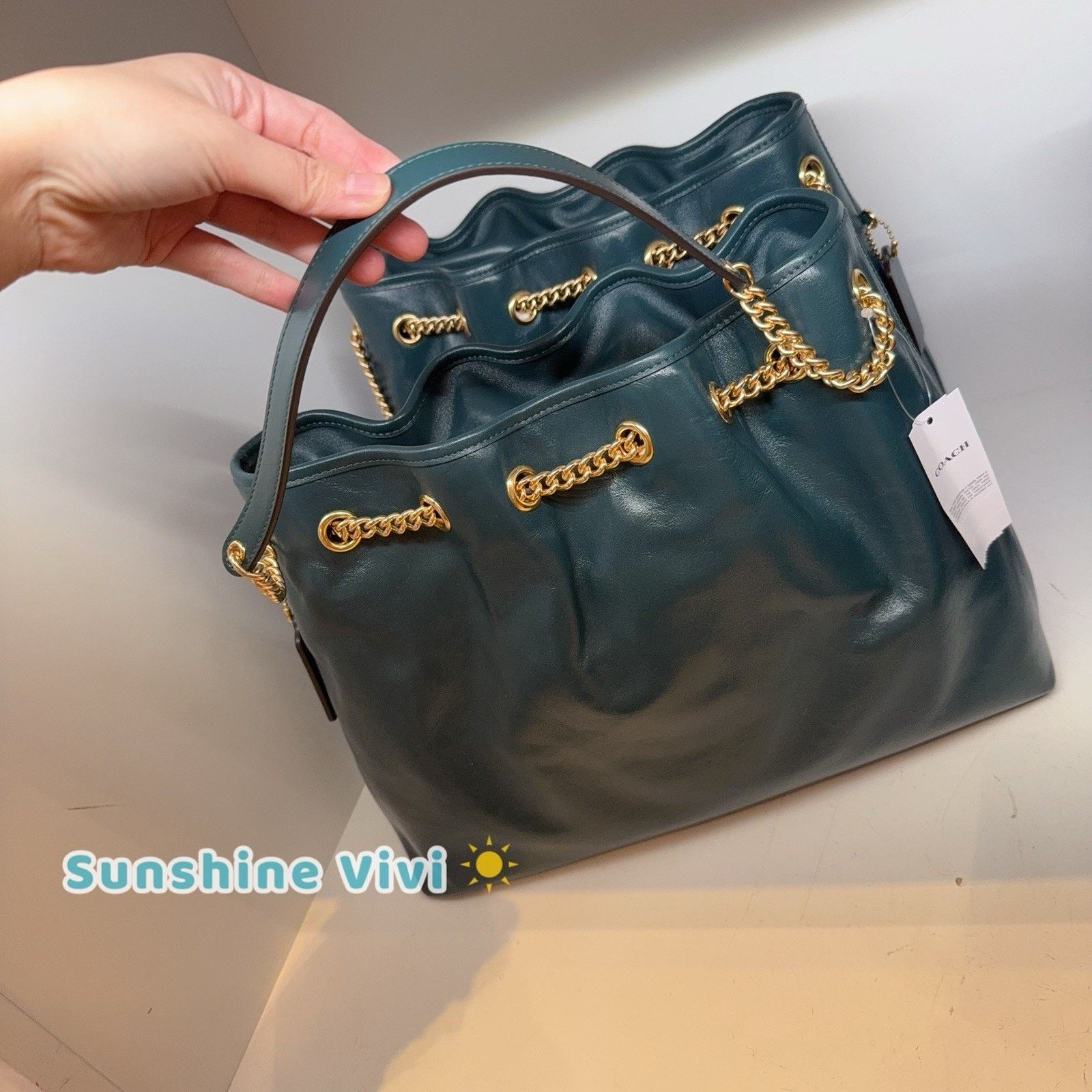 Coach NWT COACH CCZ79 Evelyn Shoulder Bag Leather DARK TEAL Size ONE SIZE - 8 Thumbnail